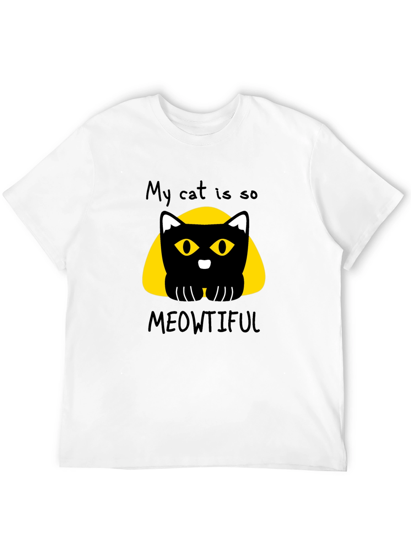 Meowtiful Cat Graphic Tee - Black Cotton T-Shirt