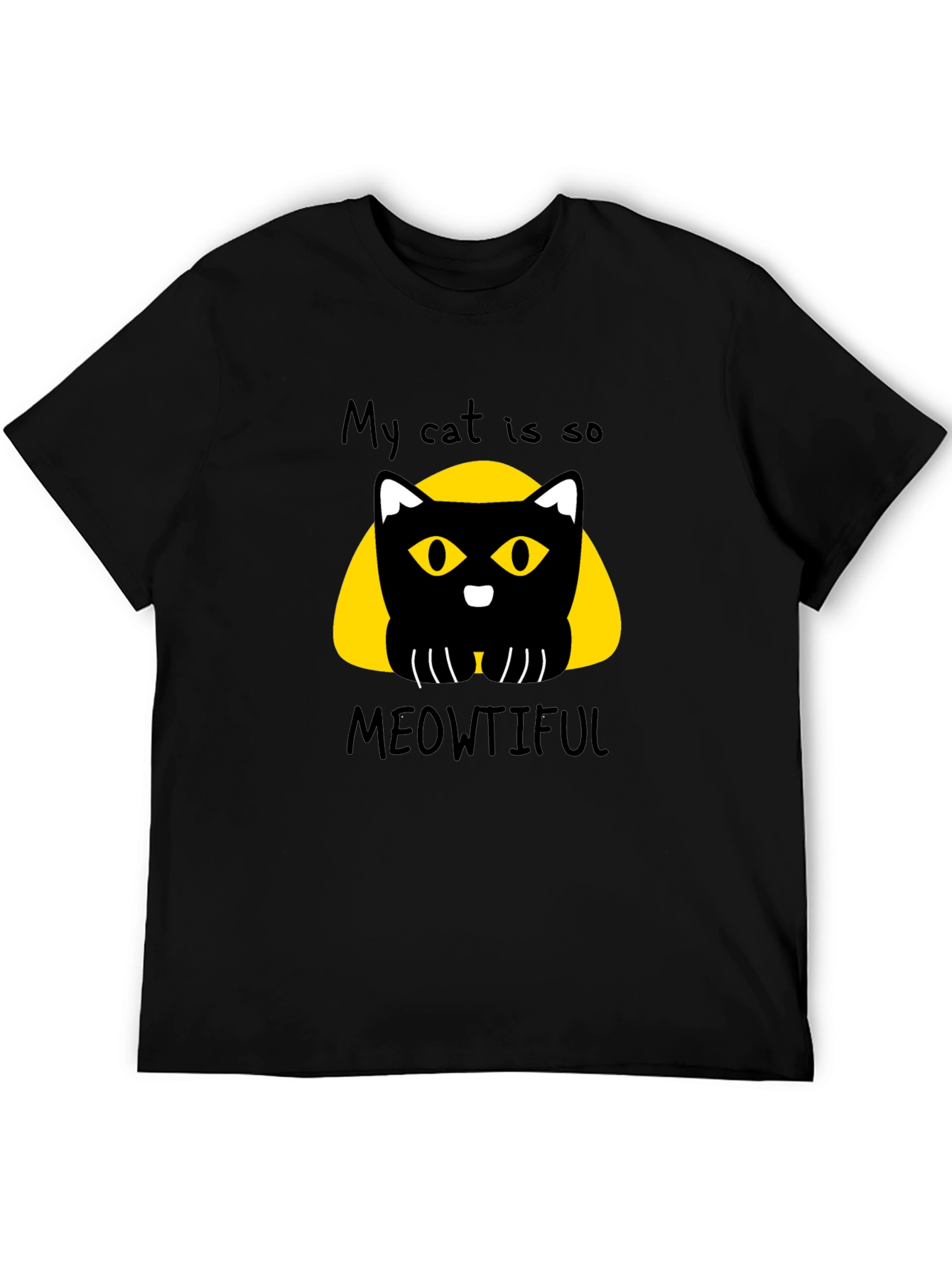 Meowtiful Cat Graphic Tee - Black Cotton T-Shirt