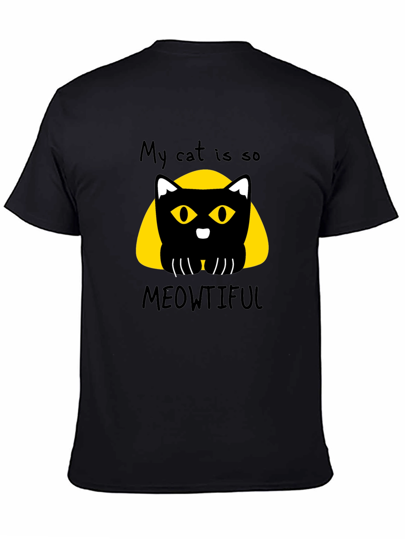 Meowtiful Cat Graphic Tee - Black Cotton T-Shirt