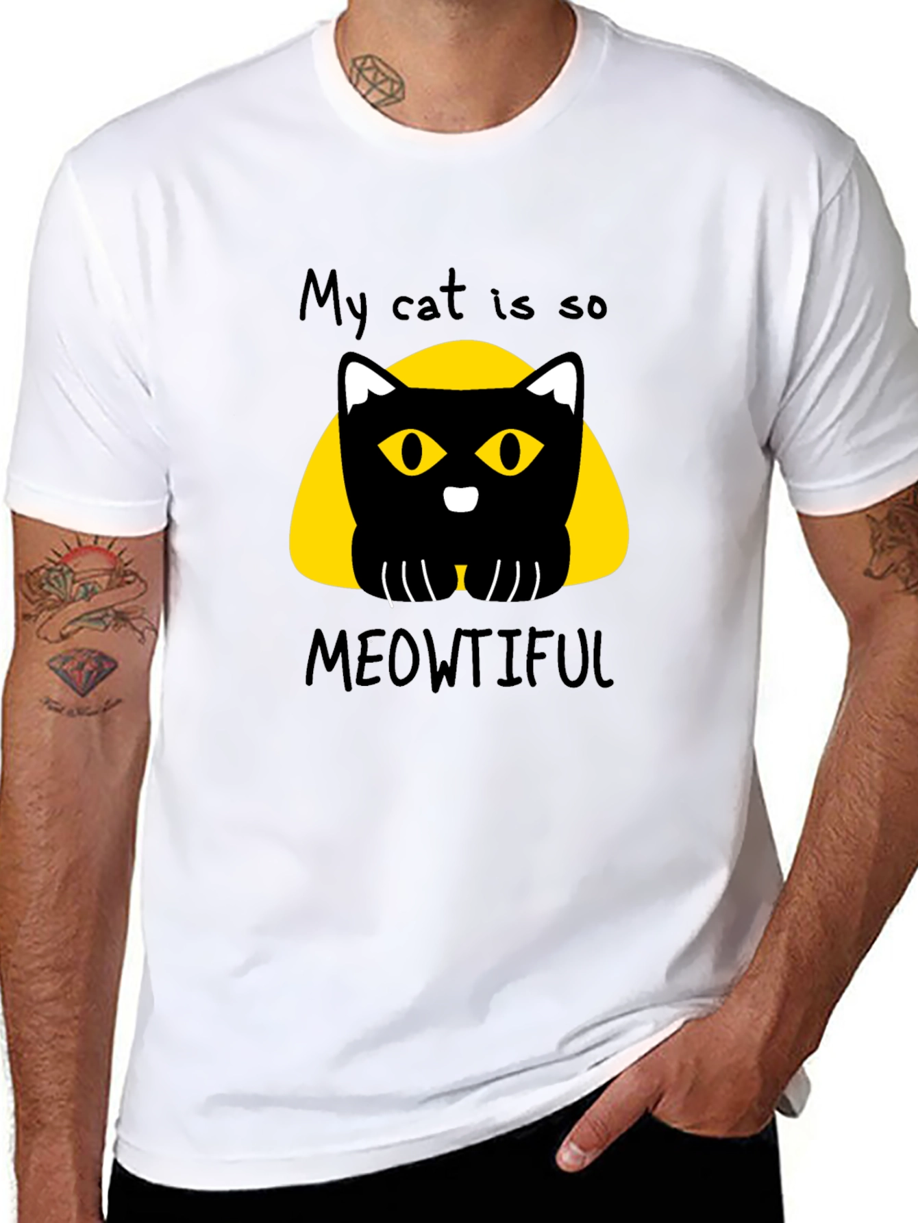Meowtiful Cat Graphic Tee - Black Cotton T-Shirt