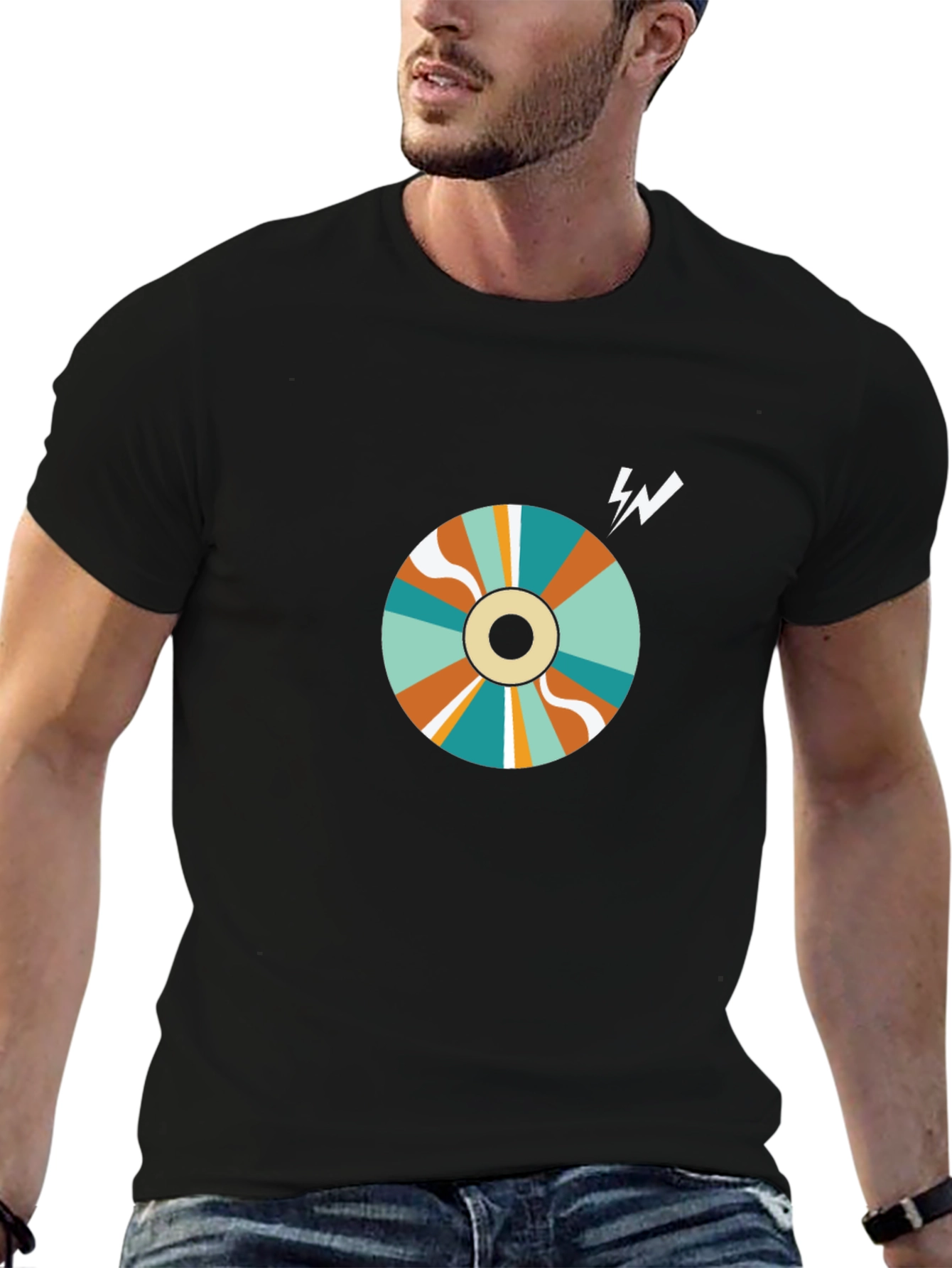 Retro Swirl Graphic Tee - Black Cotton Blend