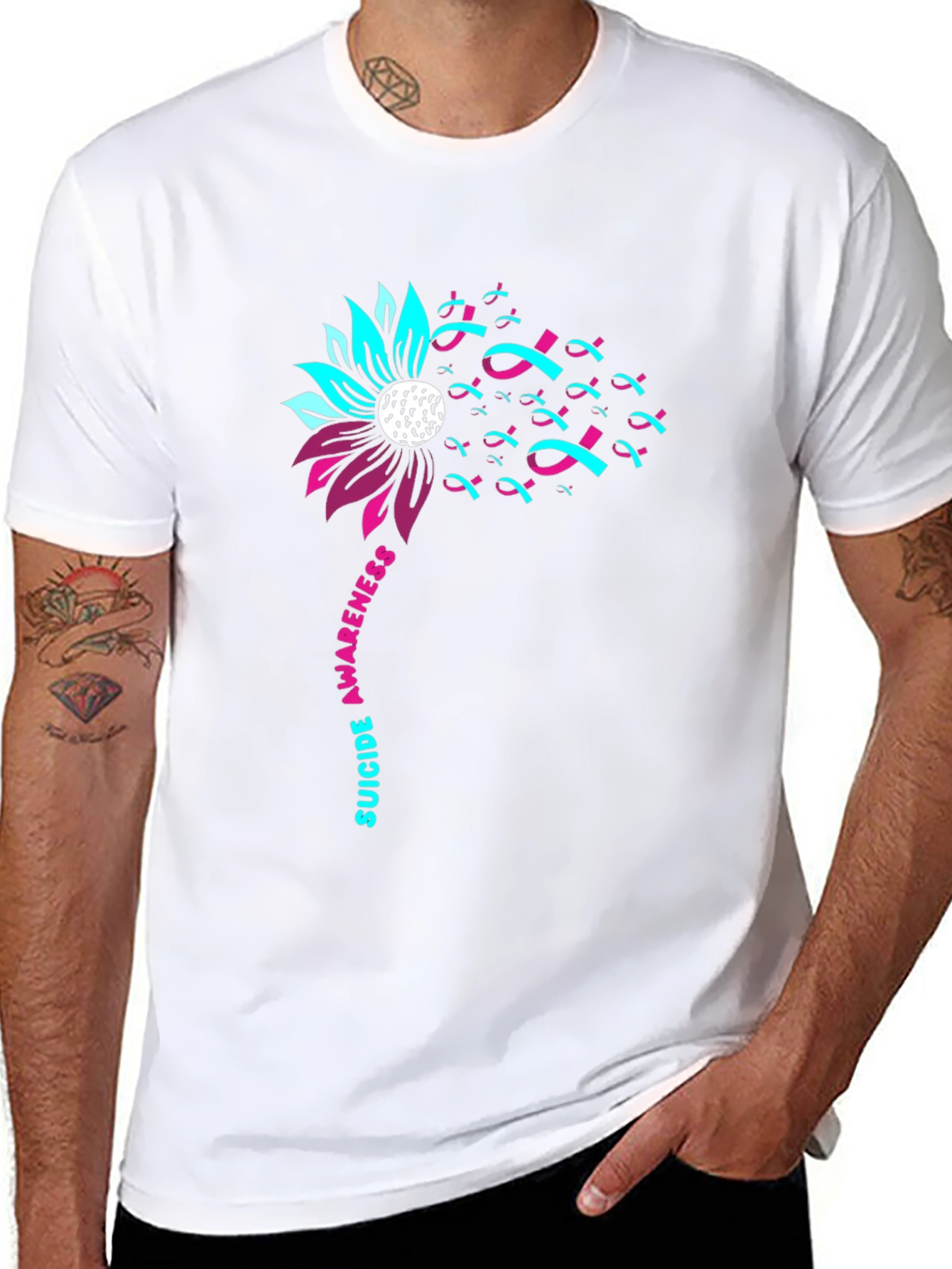 Suicide Awareness Ribbon Flower Black T-Shirt