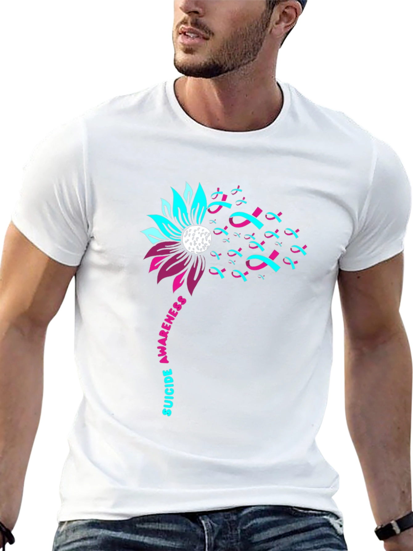 Suicide Awareness Ribbon Flower Black T-Shirt