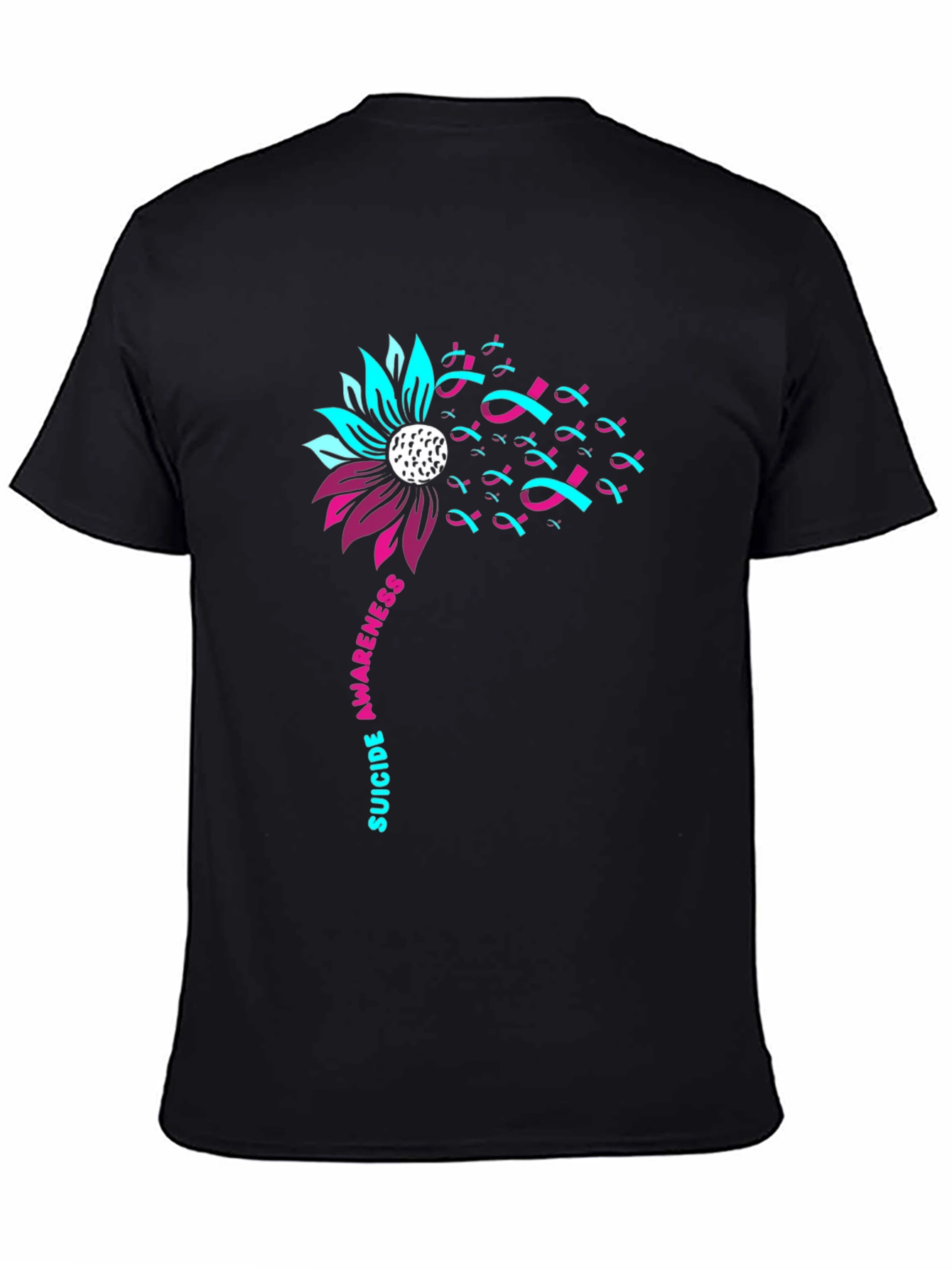 Suicide Awareness Ribbon Flower Black T-Shirt