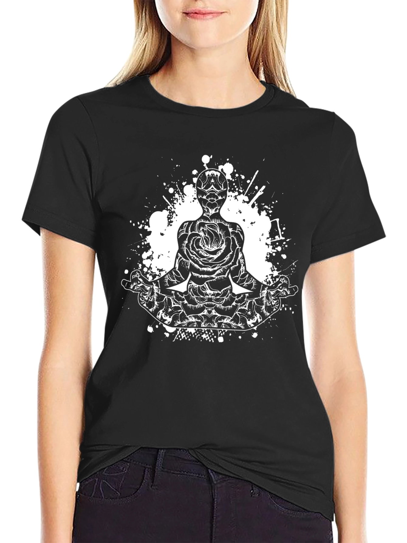 Rose Meditation Black T-Shirt