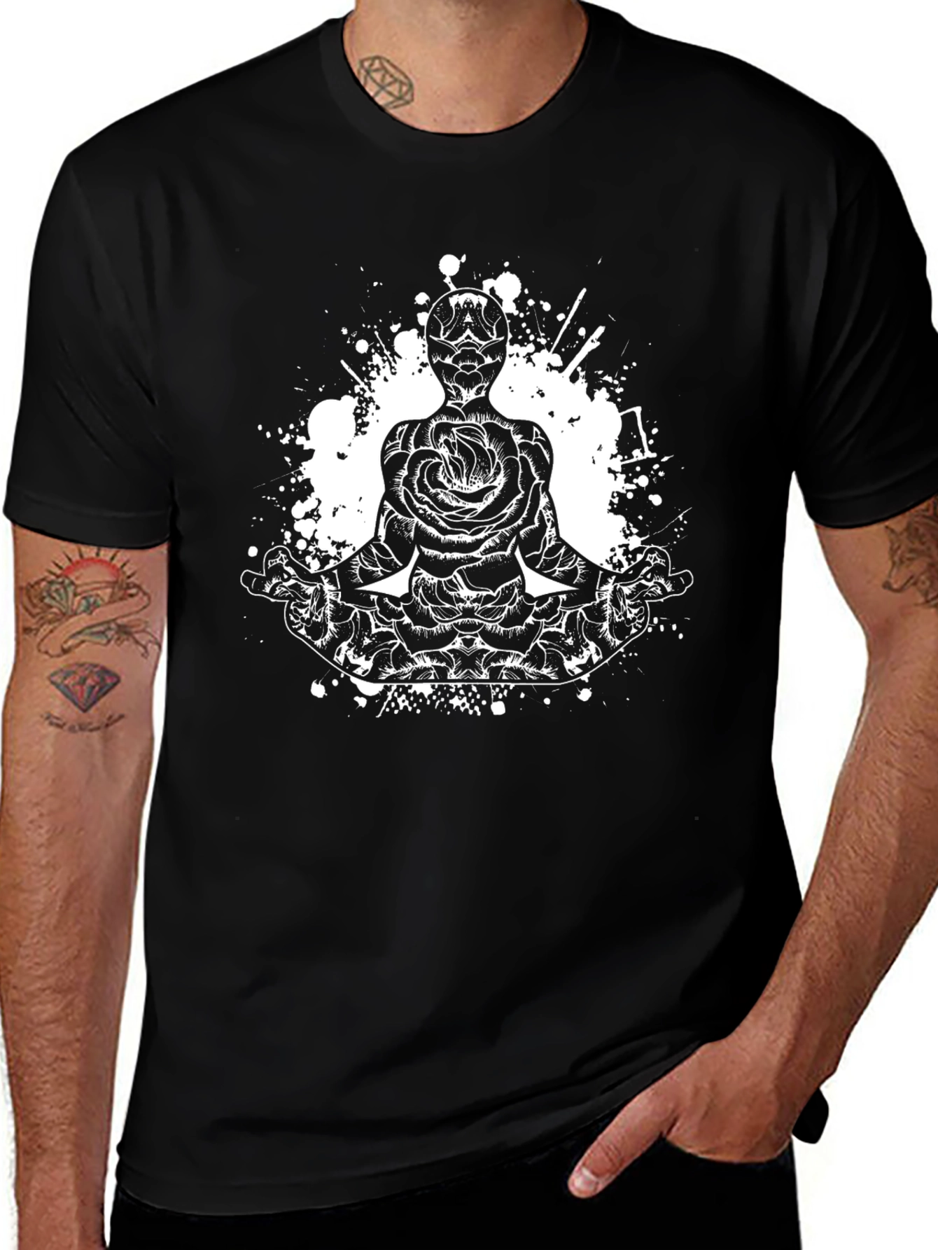 Rose Meditation Black T-Shirt