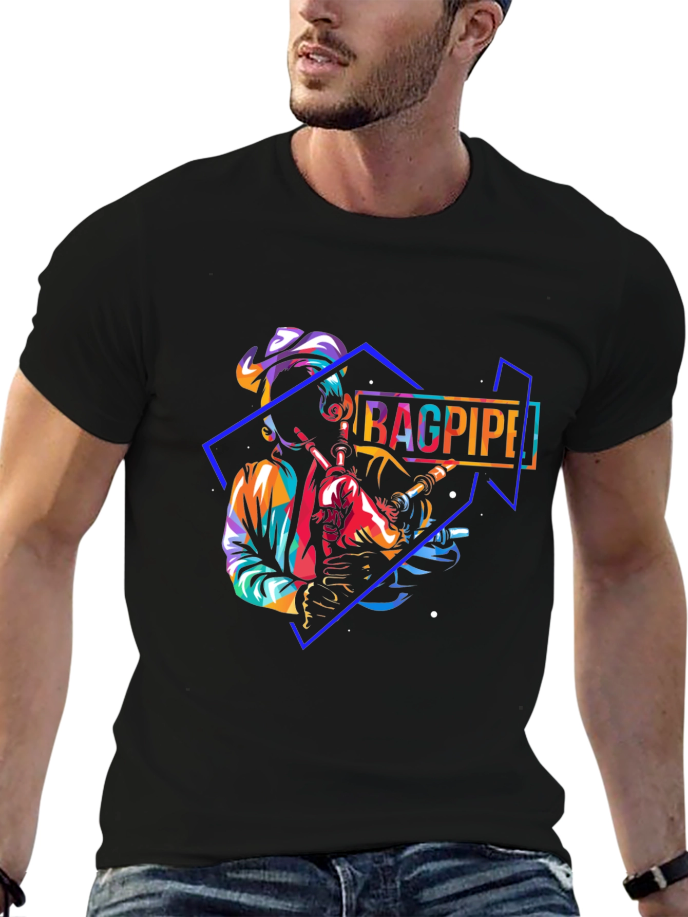Bagpipe Player Black T-Shirt - Unique Design