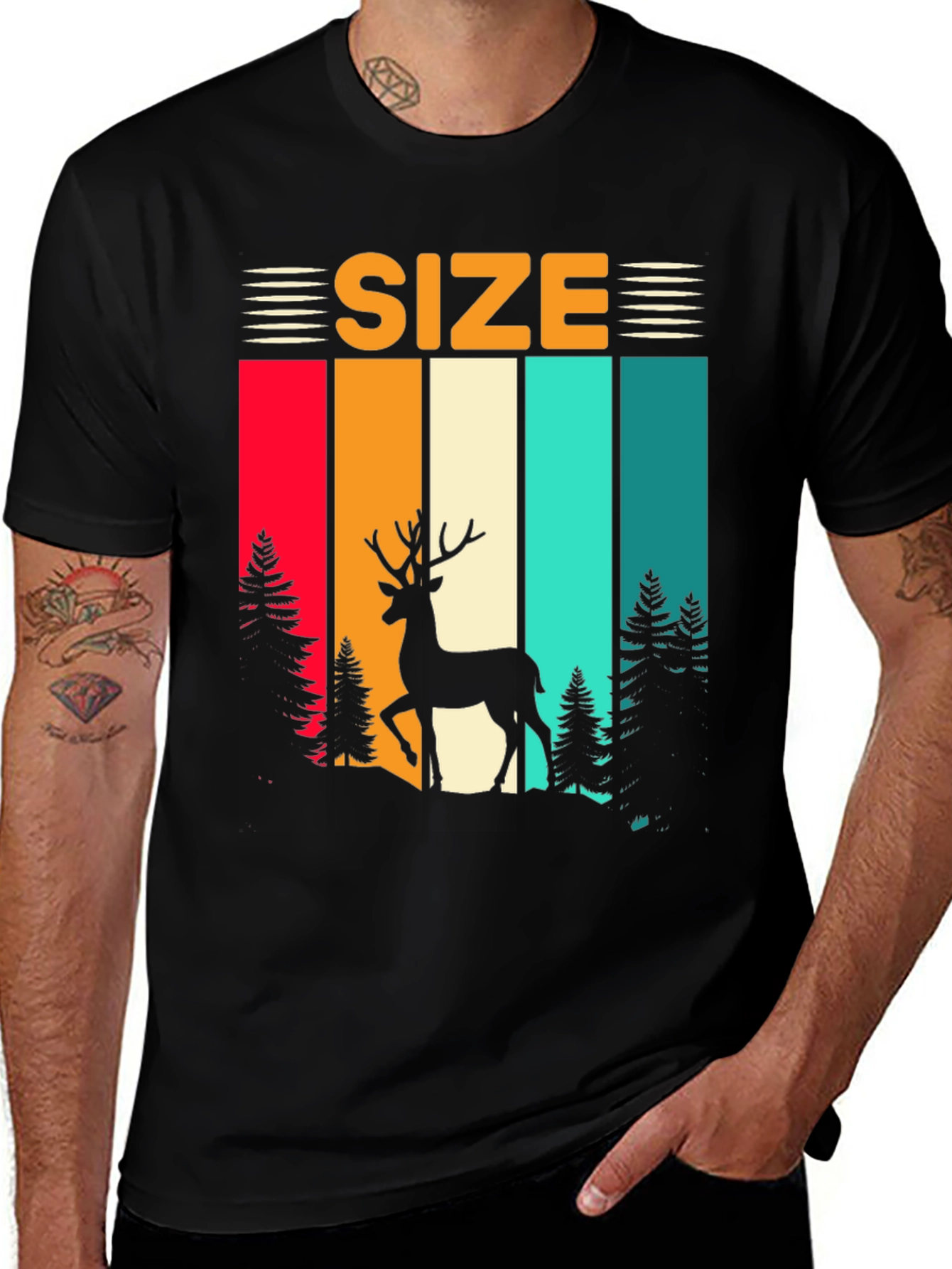 Retro Deer Size T-Shirt