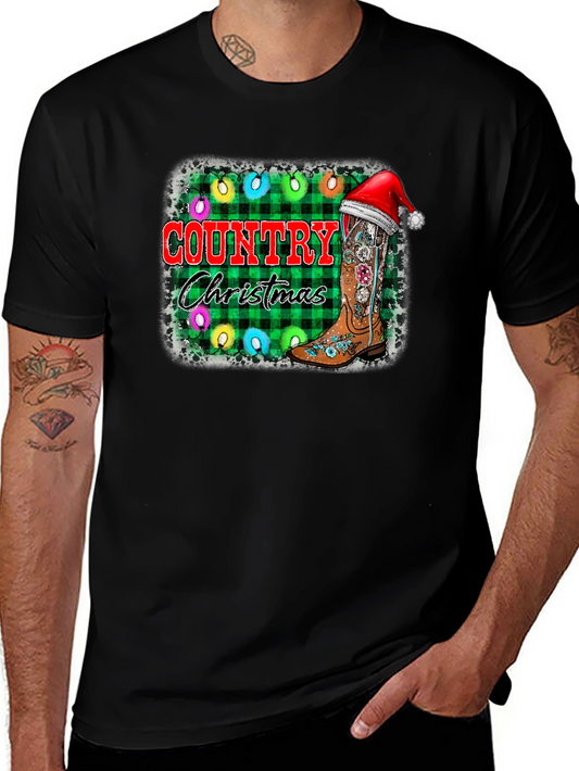 Country Christmas T-Shirt with Cowboy Boot