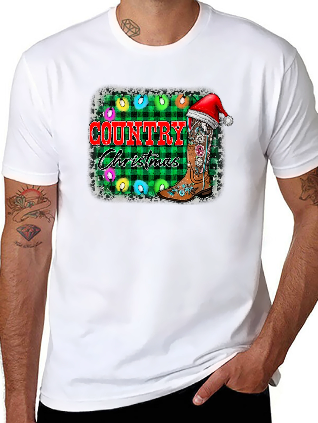 Country Christmas T-Shirt with Cowboy Boot