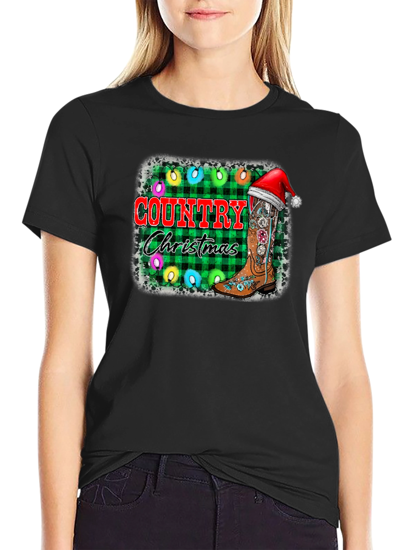 Country Christmas T-Shirt with Cowboy Boot