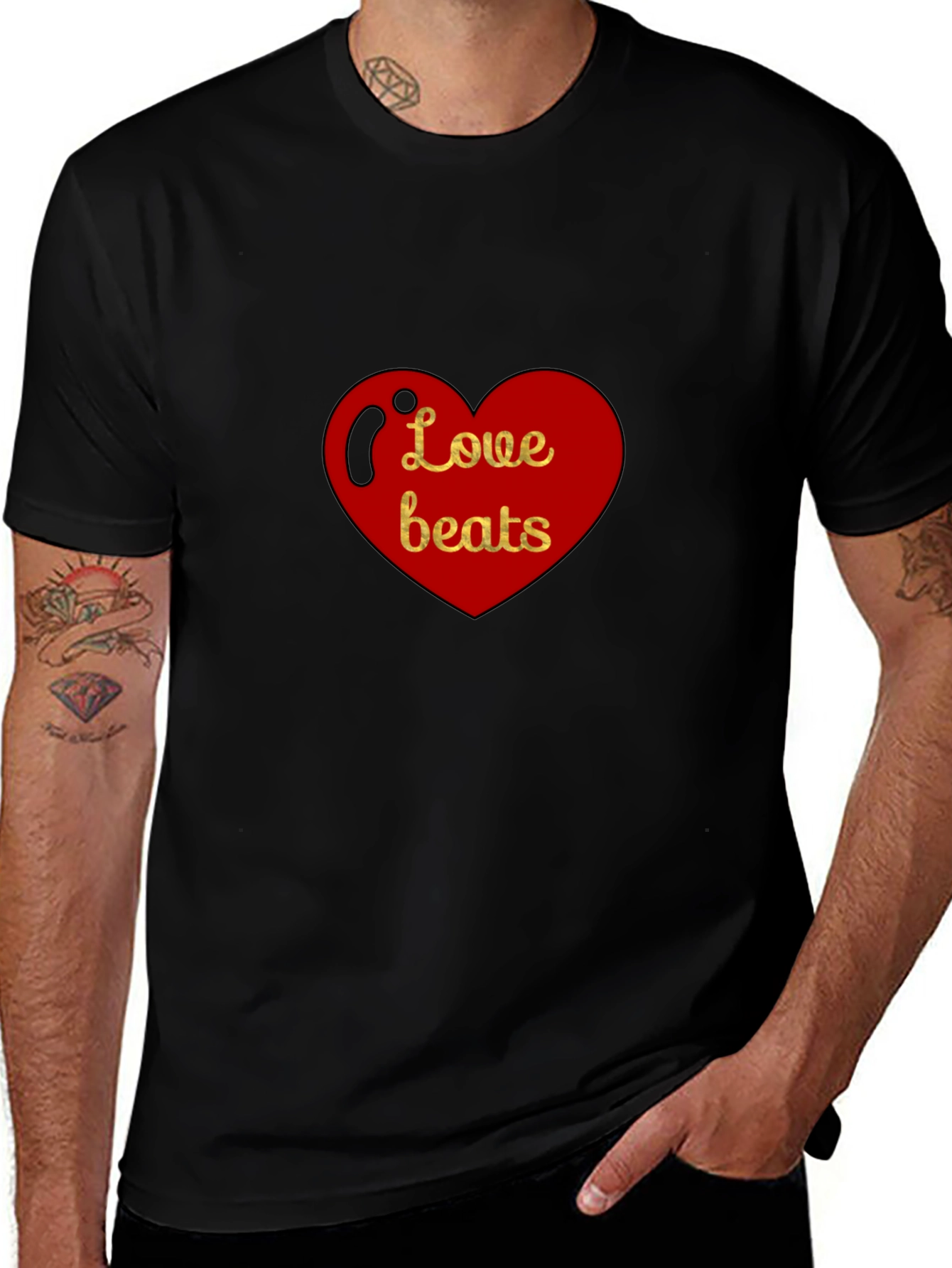 Love Beats Heart Graphic Black T-Shirt