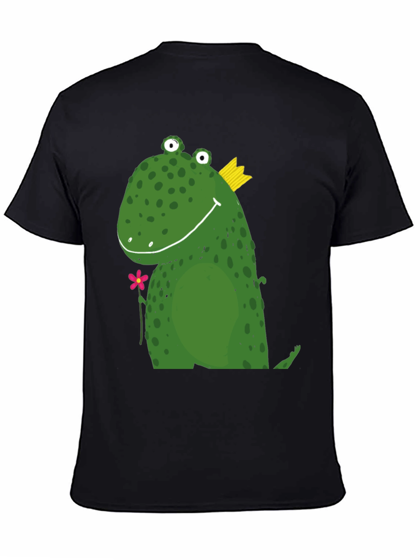 Cute Frog Prince Graphic Tee - Black Cotton T-Shirt
