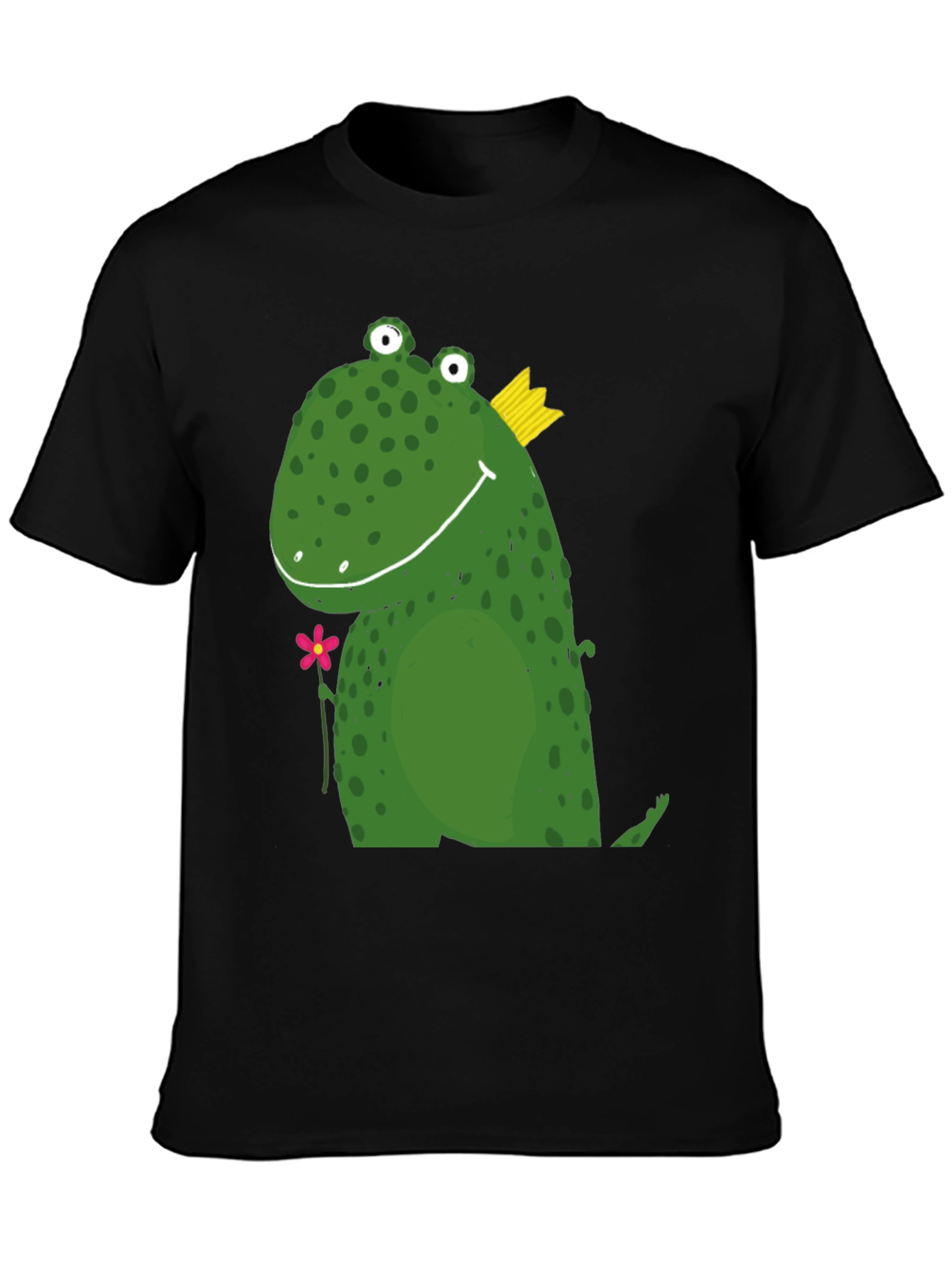 Cute Frog Prince Graphic Tee - Black Cotton T-Shirt