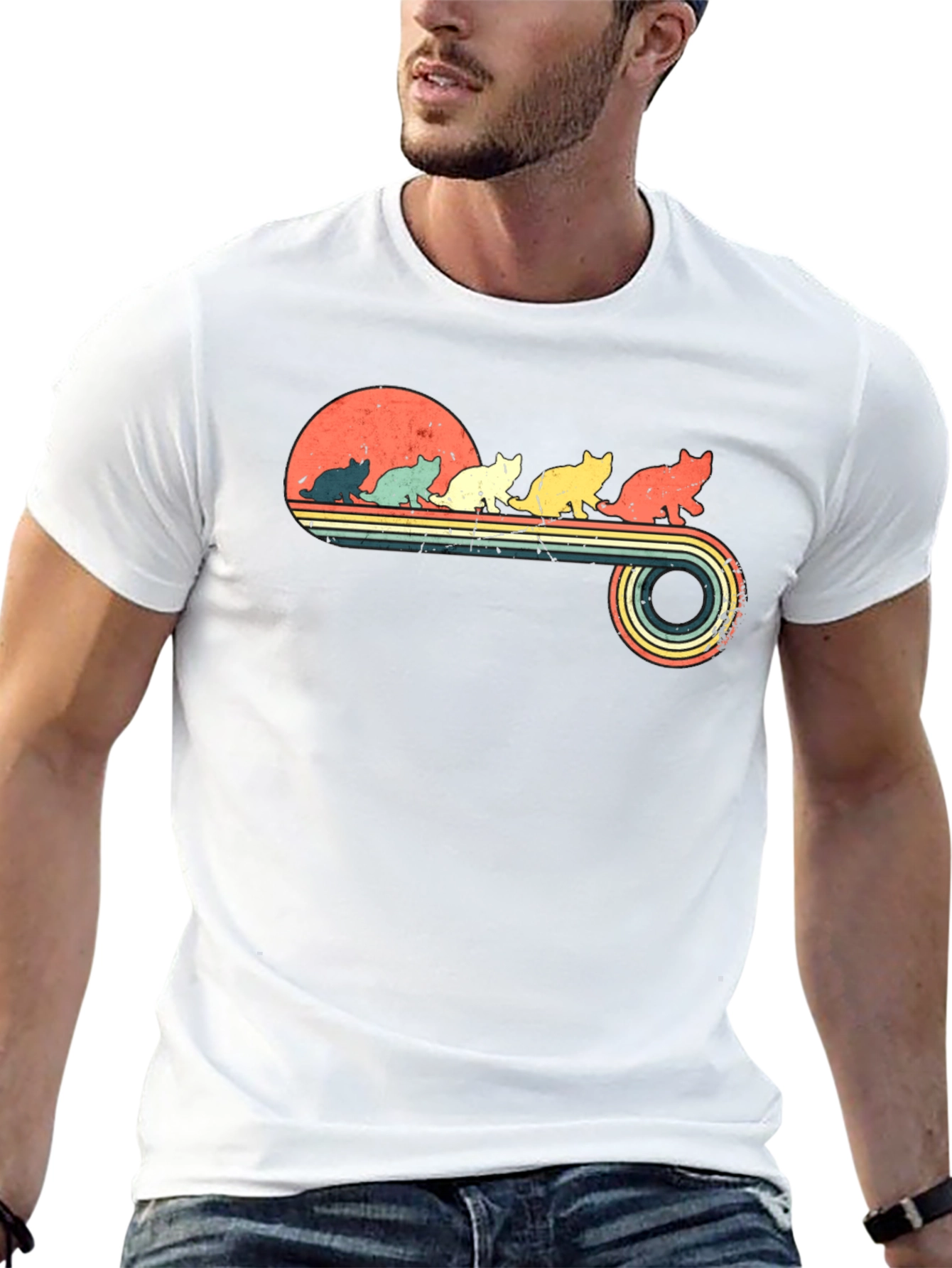 Retro Cat Sunset T-Shirt