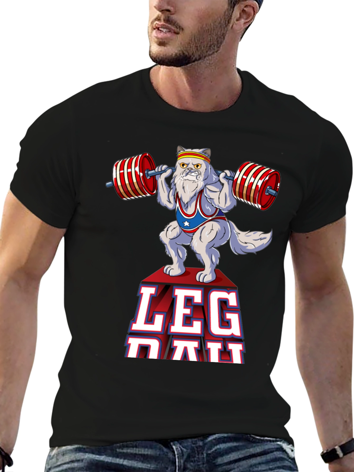 Funny Cat Leg Day T-Shirt - Weightlifting Persian