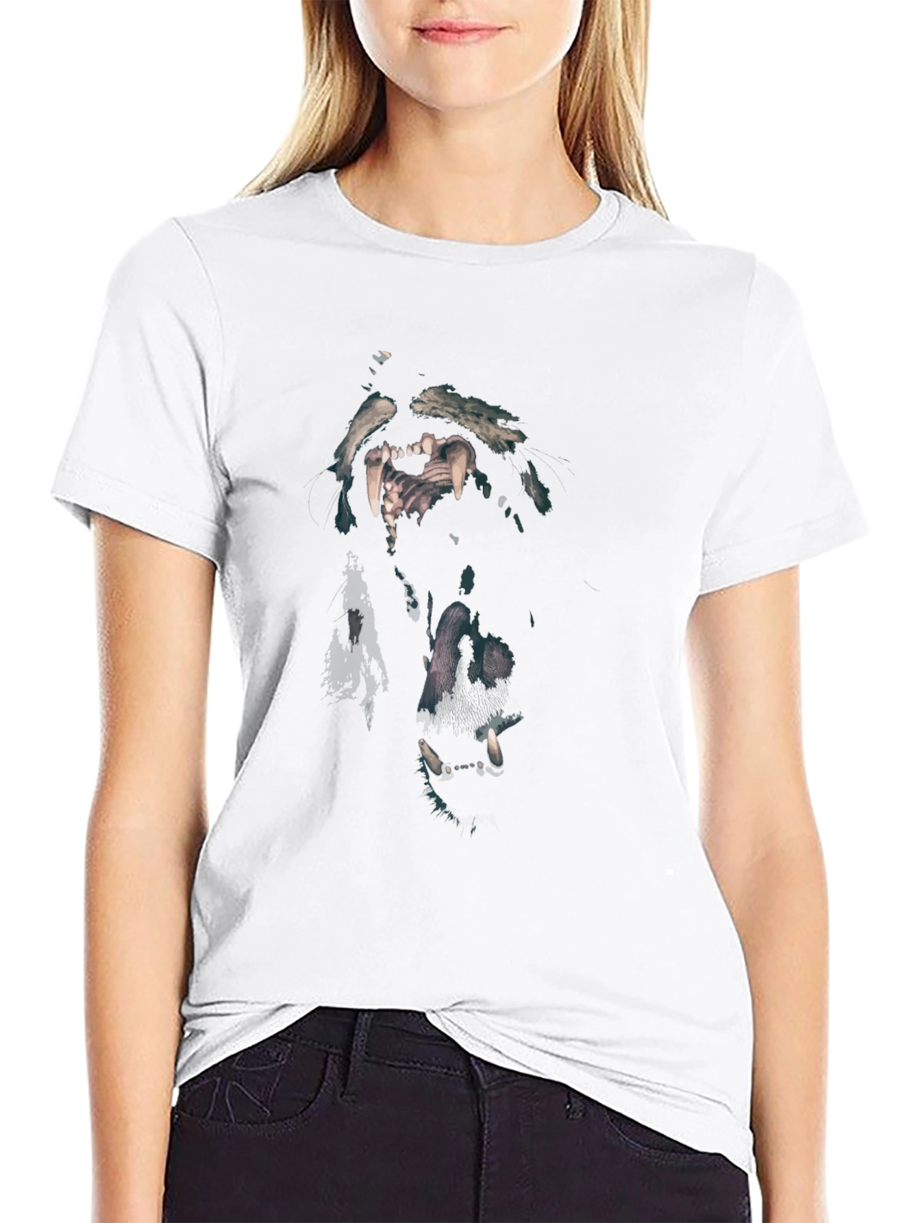 Wolf Graphic Print Black Crew Neck T-Shirt