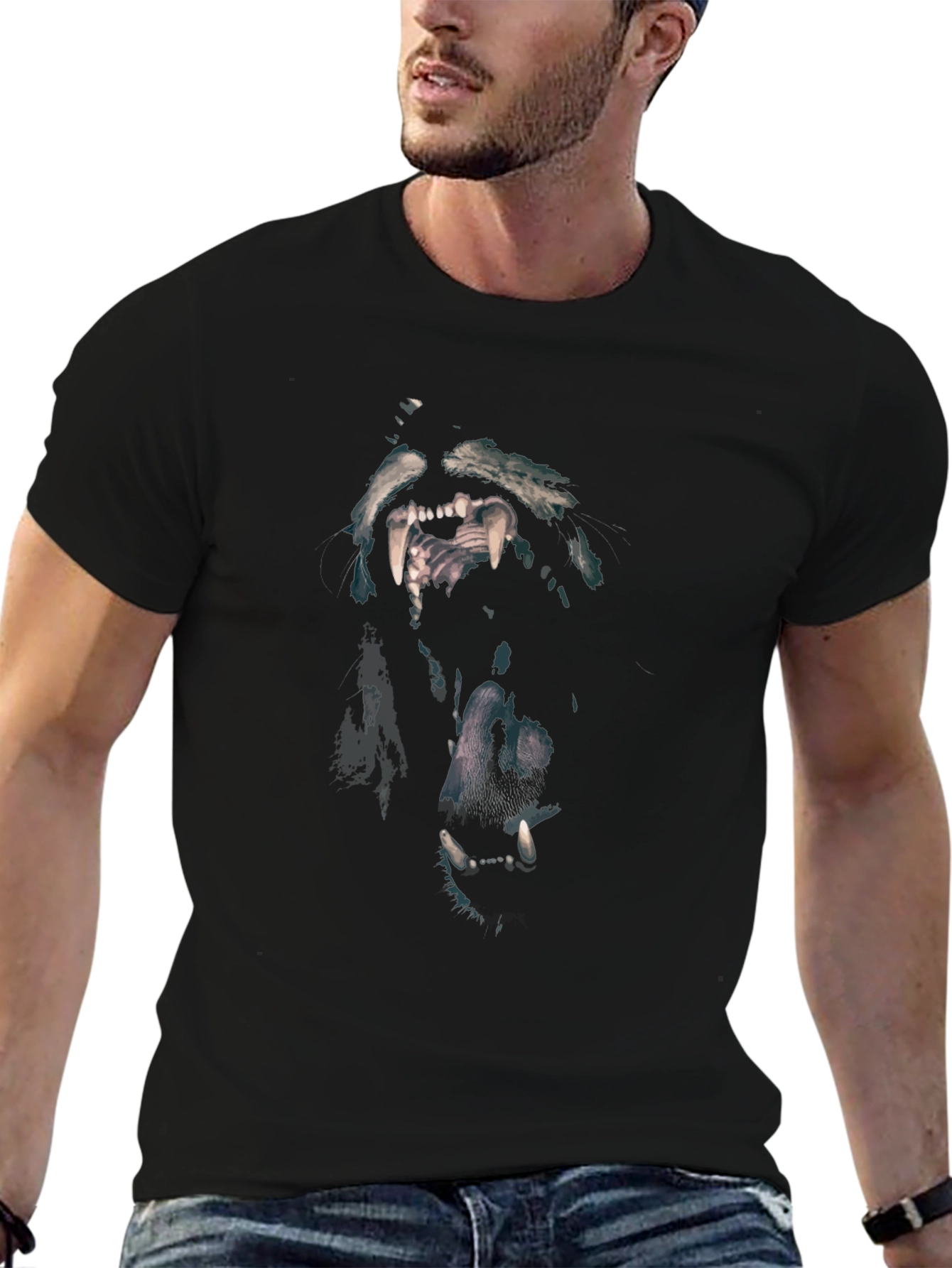 Wolf Graphic Print Black Crew Neck T-Shirt