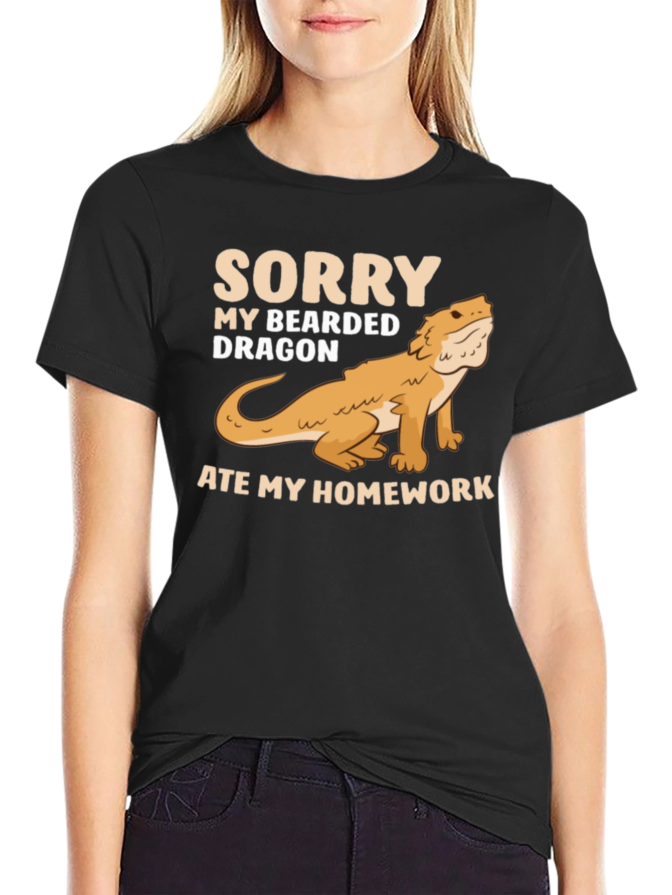 Bearded Dragon Ate My Homework Black T-Shirt