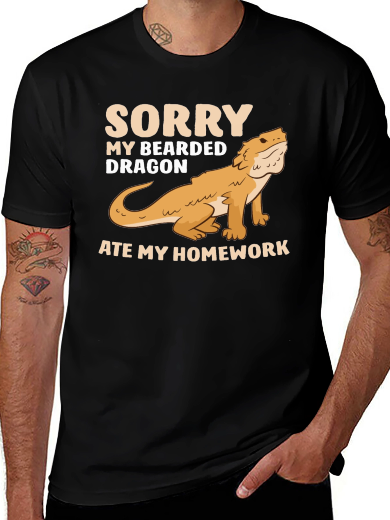 Bearded Dragon Ate My Homework Black T-Shirt
