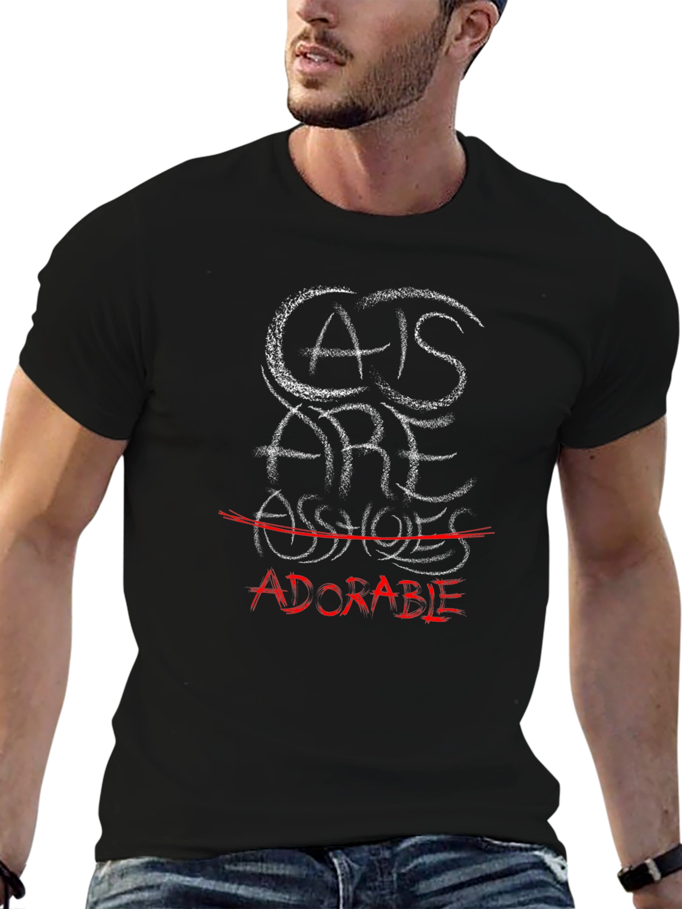 Cats are Adorable Mens Black Graphic Tee