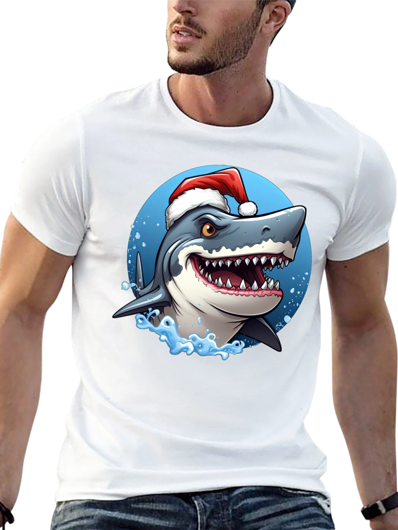 Shark Santa Black T-Shirt