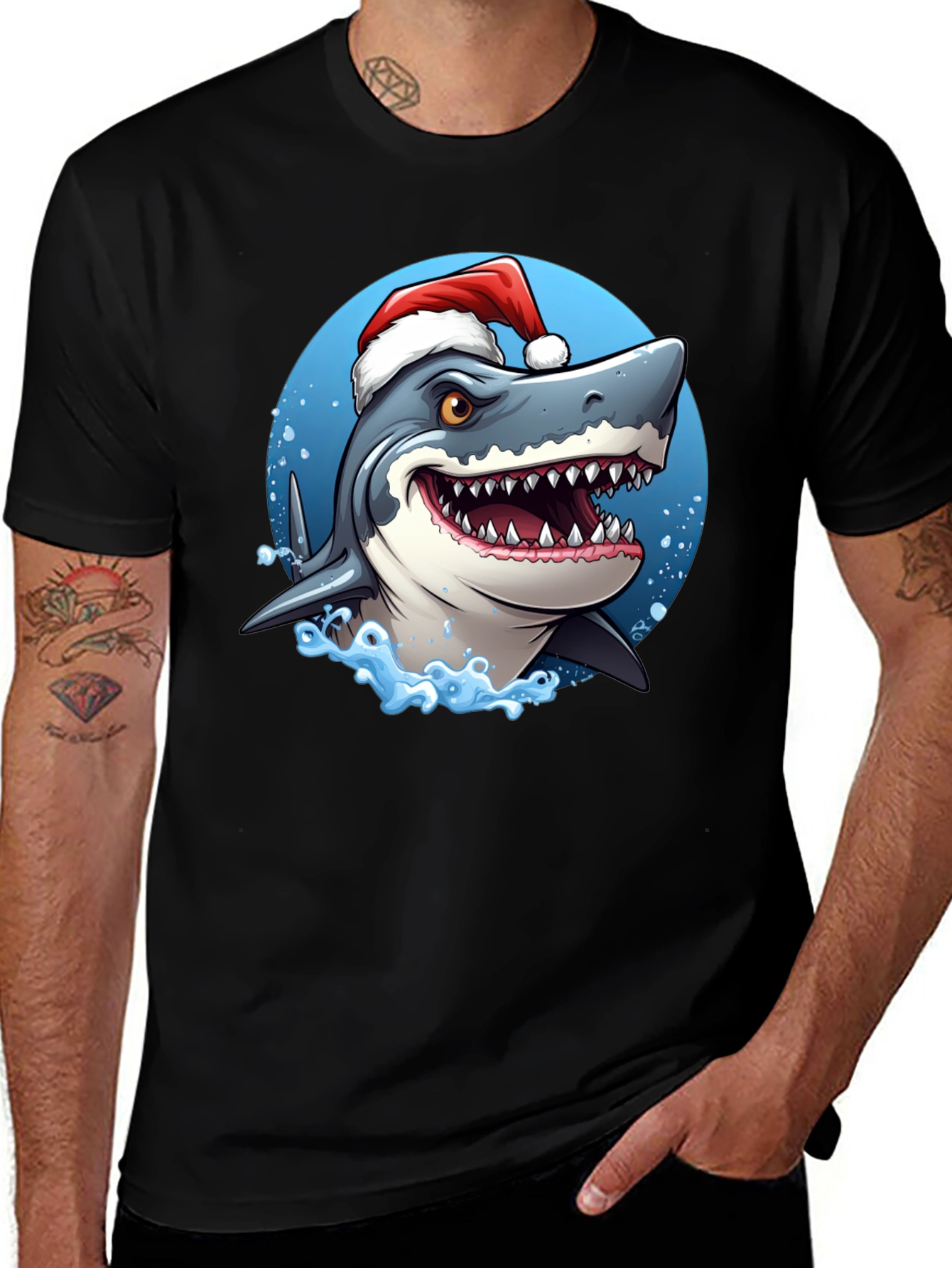 Shark Santa Black T-Shirt
