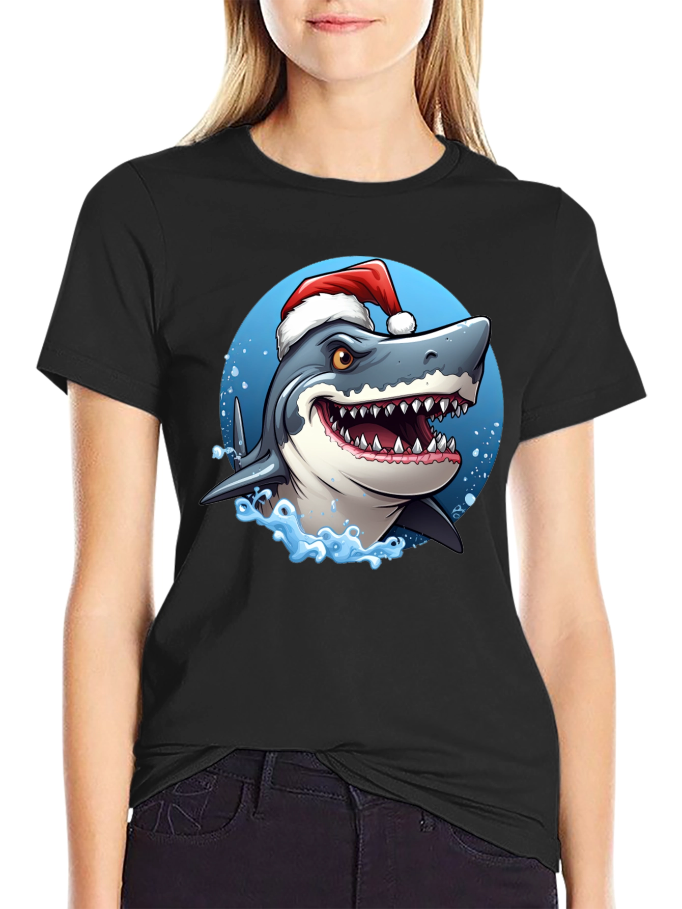 Shark Santa Black T-Shirt
