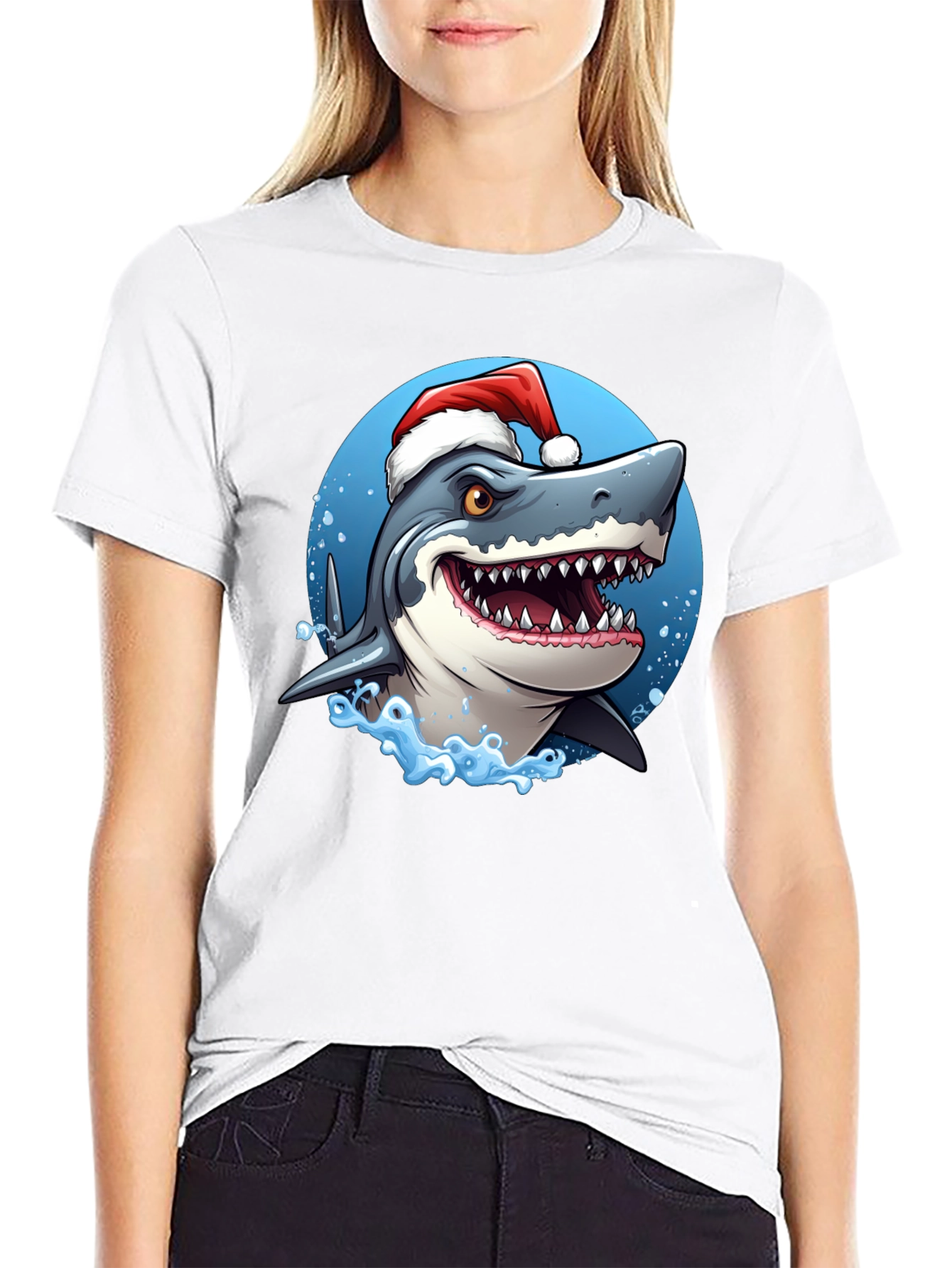 Shark Santa Black T-Shirt