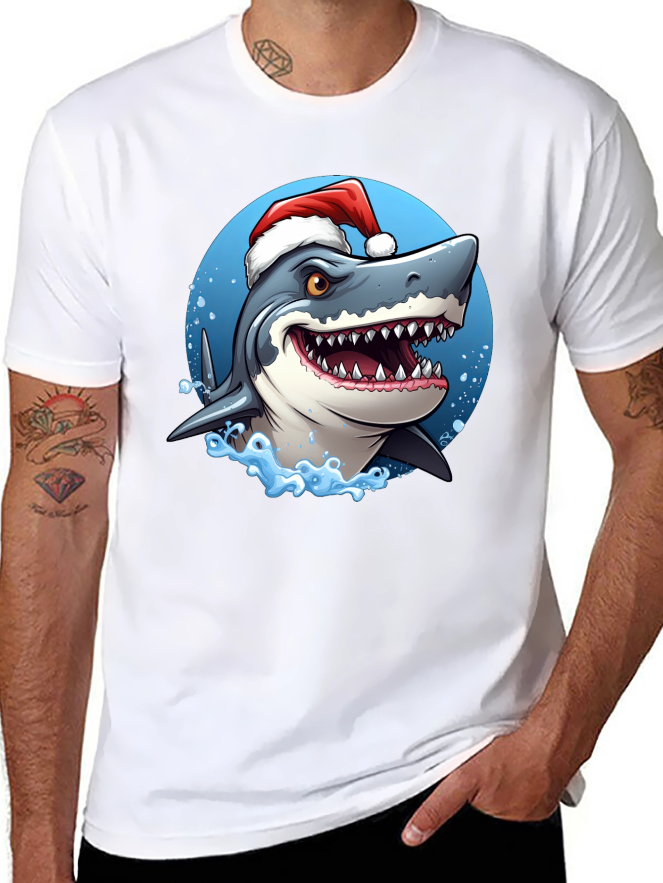 Shark Santa Black T-Shirt