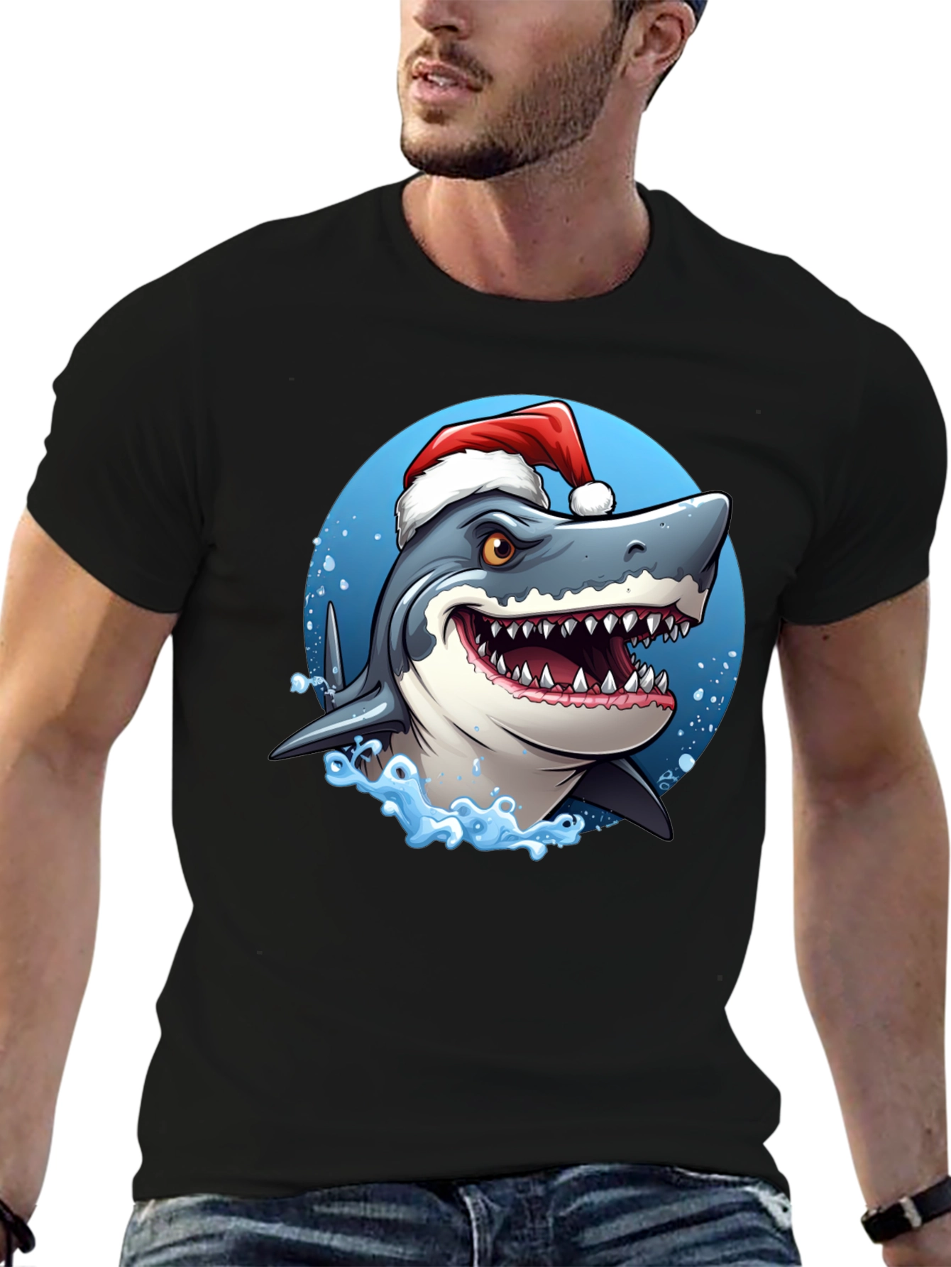 Shark Santa Black T-Shirt