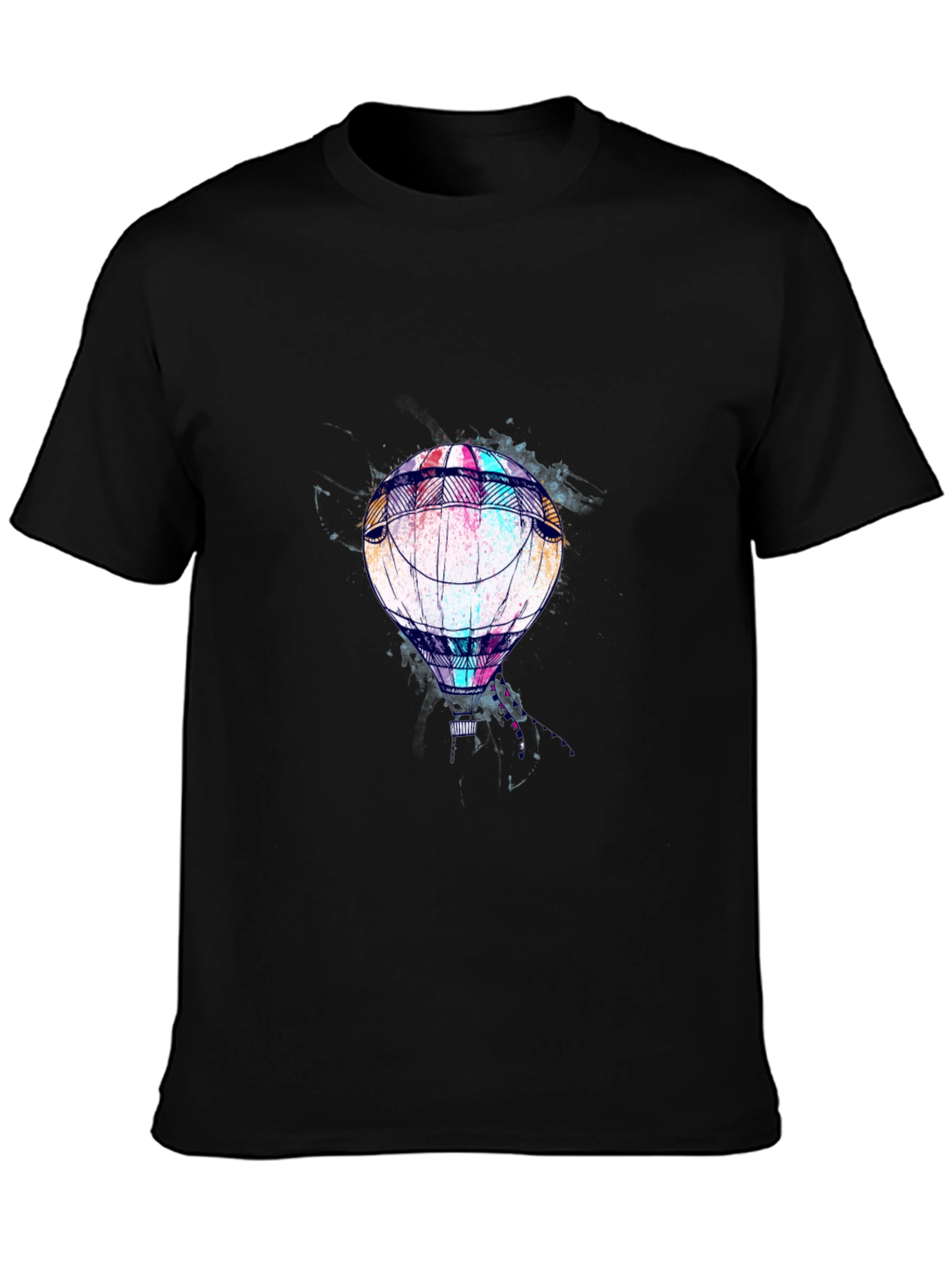 Mens Black T-Shirt with Hot Air Balloon Graphic