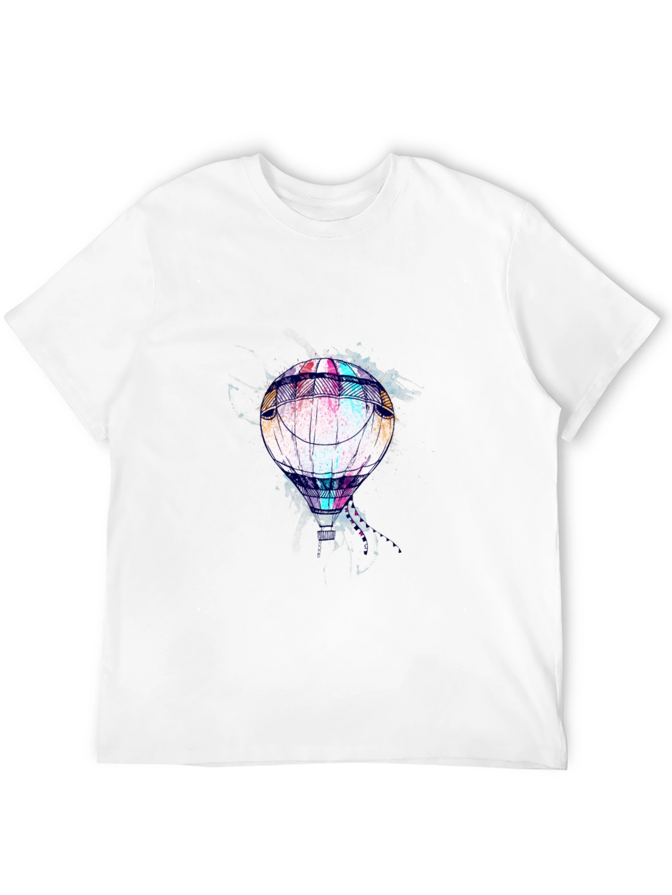 Mens Black T-Shirt with Hot Air Balloon Graphic