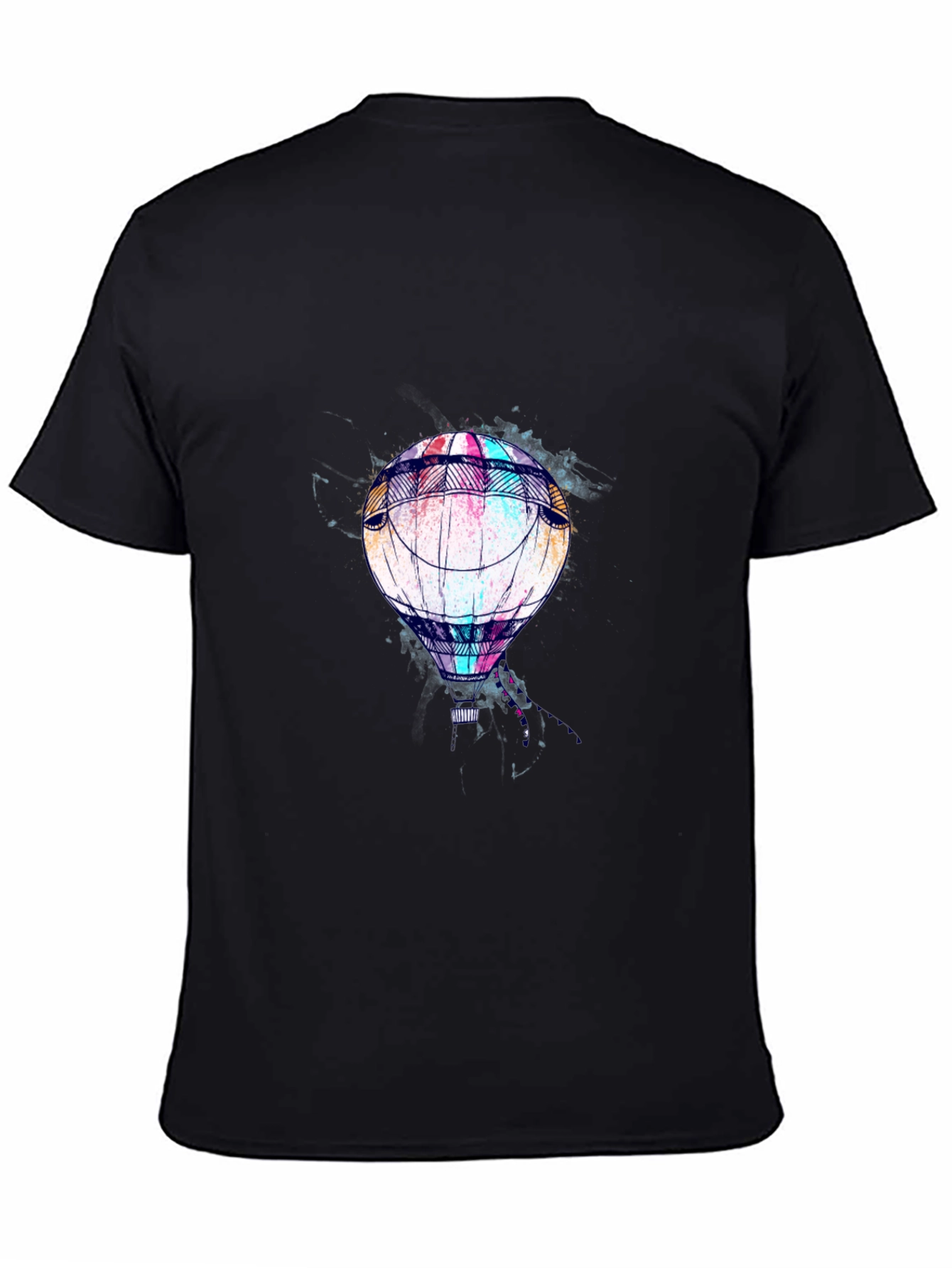 Mens Black T-Shirt with Hot Air Balloon Graphic