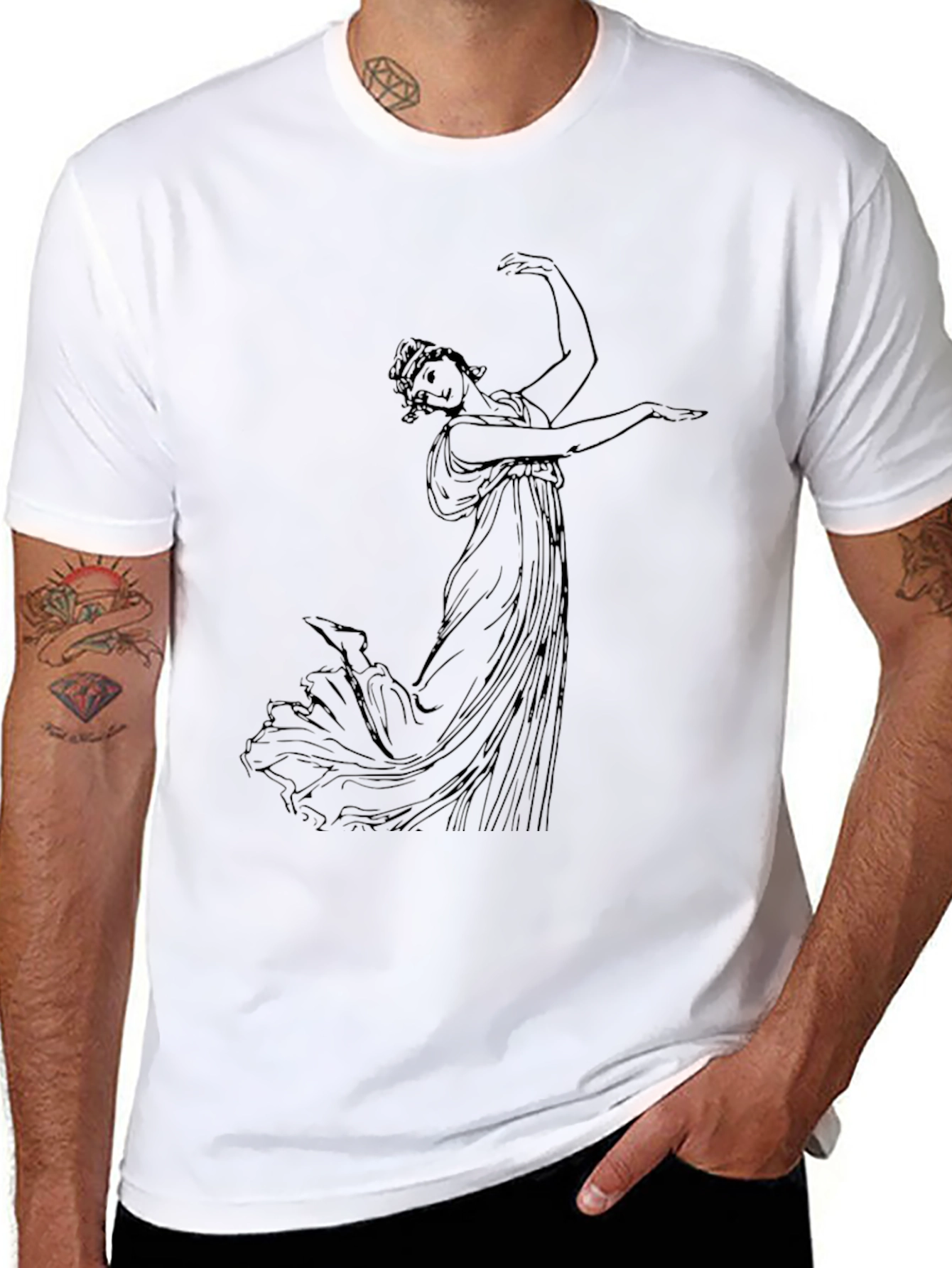 Classic Black T-Shirt with Ancient Greek Dancer Design