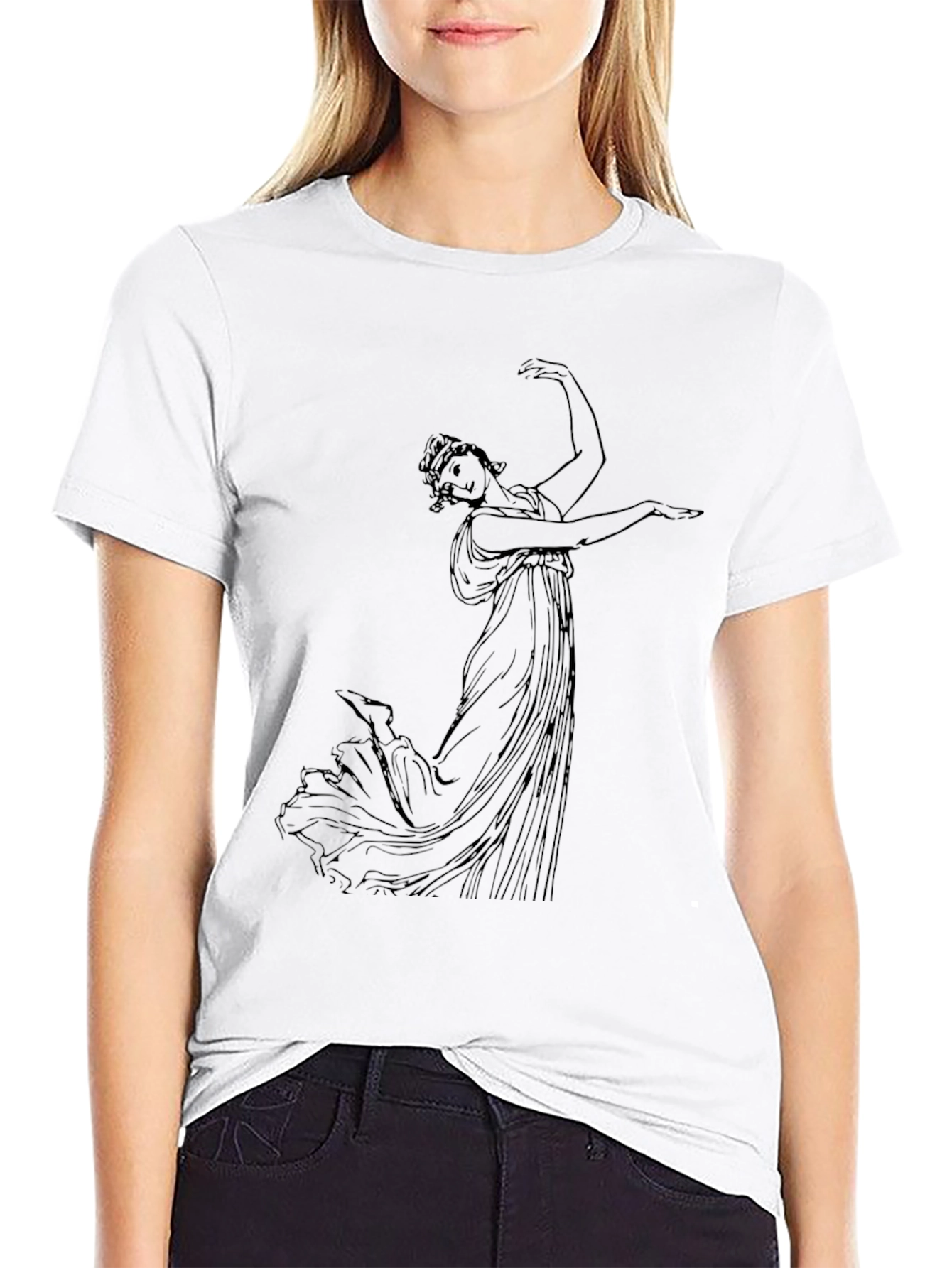 Classic Black T-Shirt with Ancient Greek Dancer Design