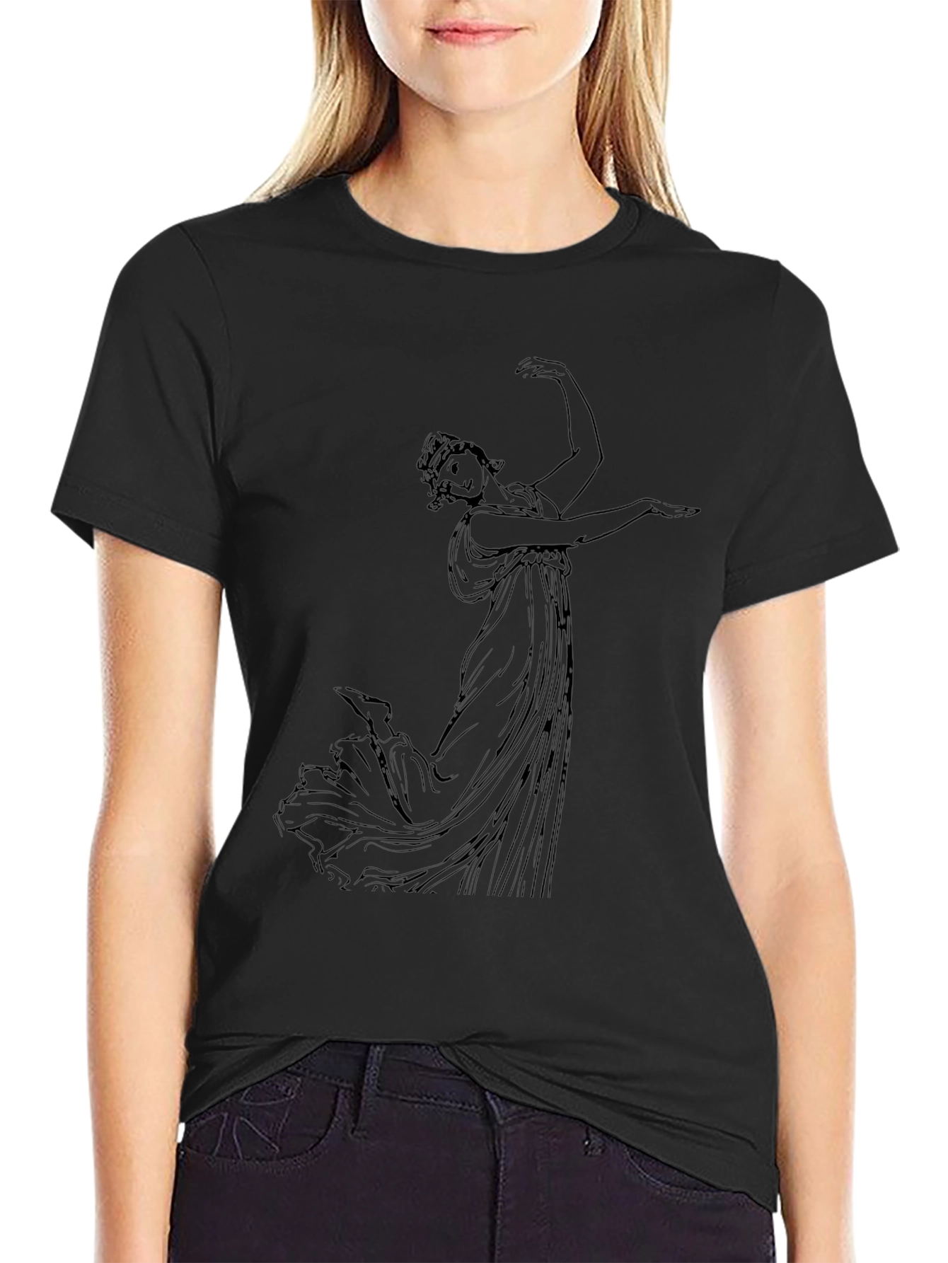 Classic Black T-Shirt with Ancient Greek Dancer Design