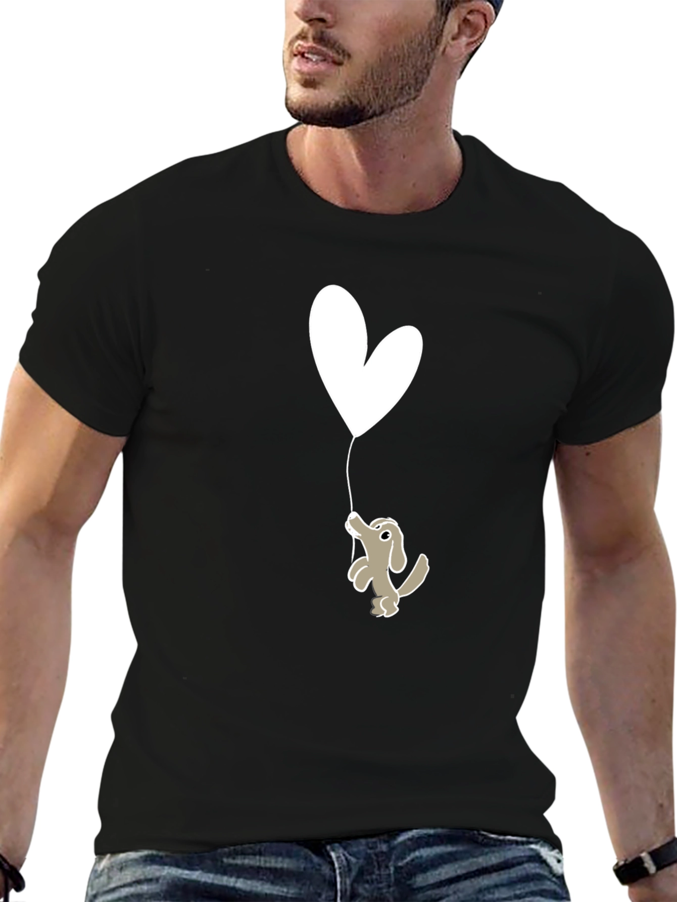 Dog Holding Heart Balloon Graphic Tee
