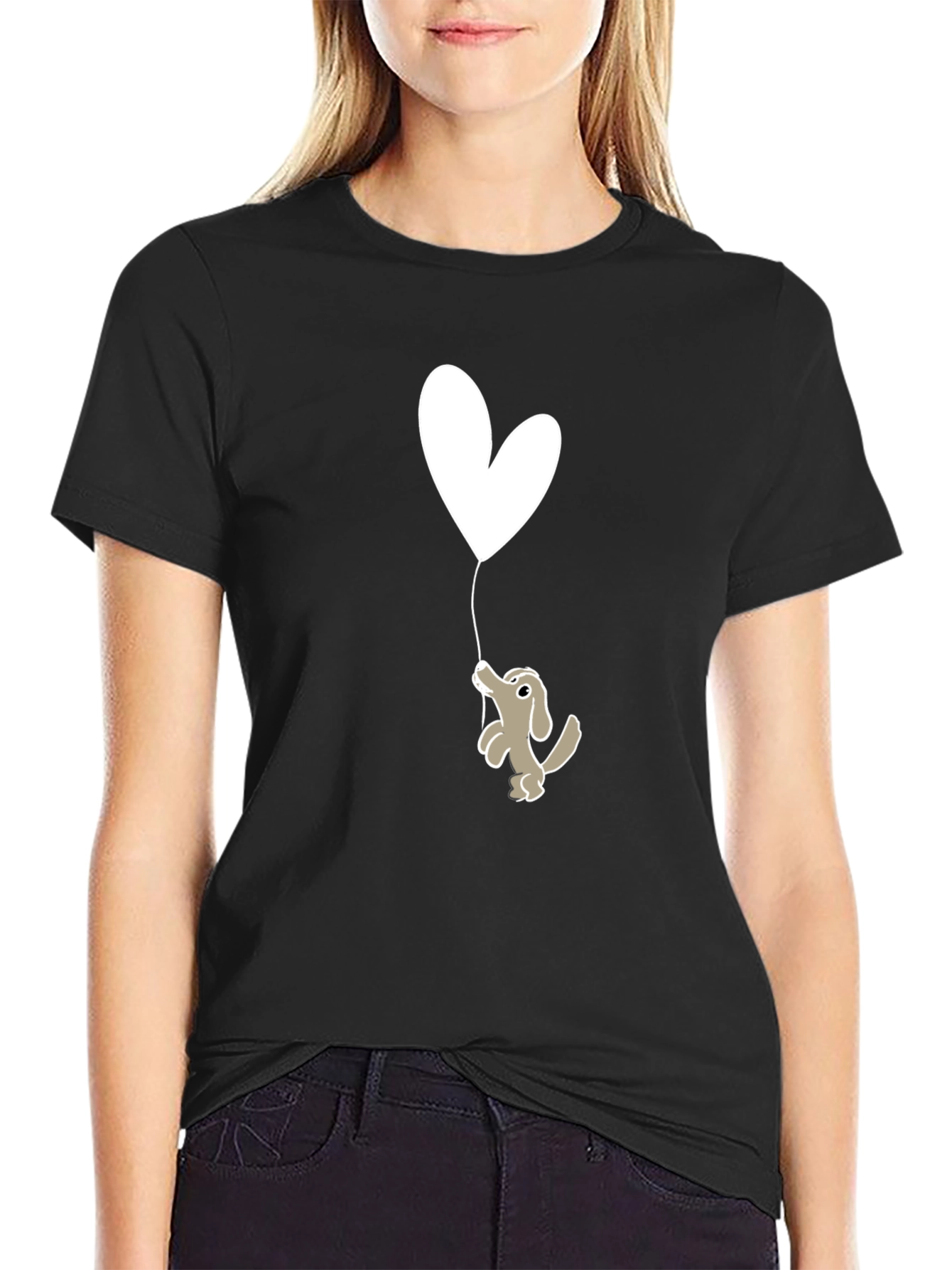 Dog Holding Heart Balloon Graphic Tee