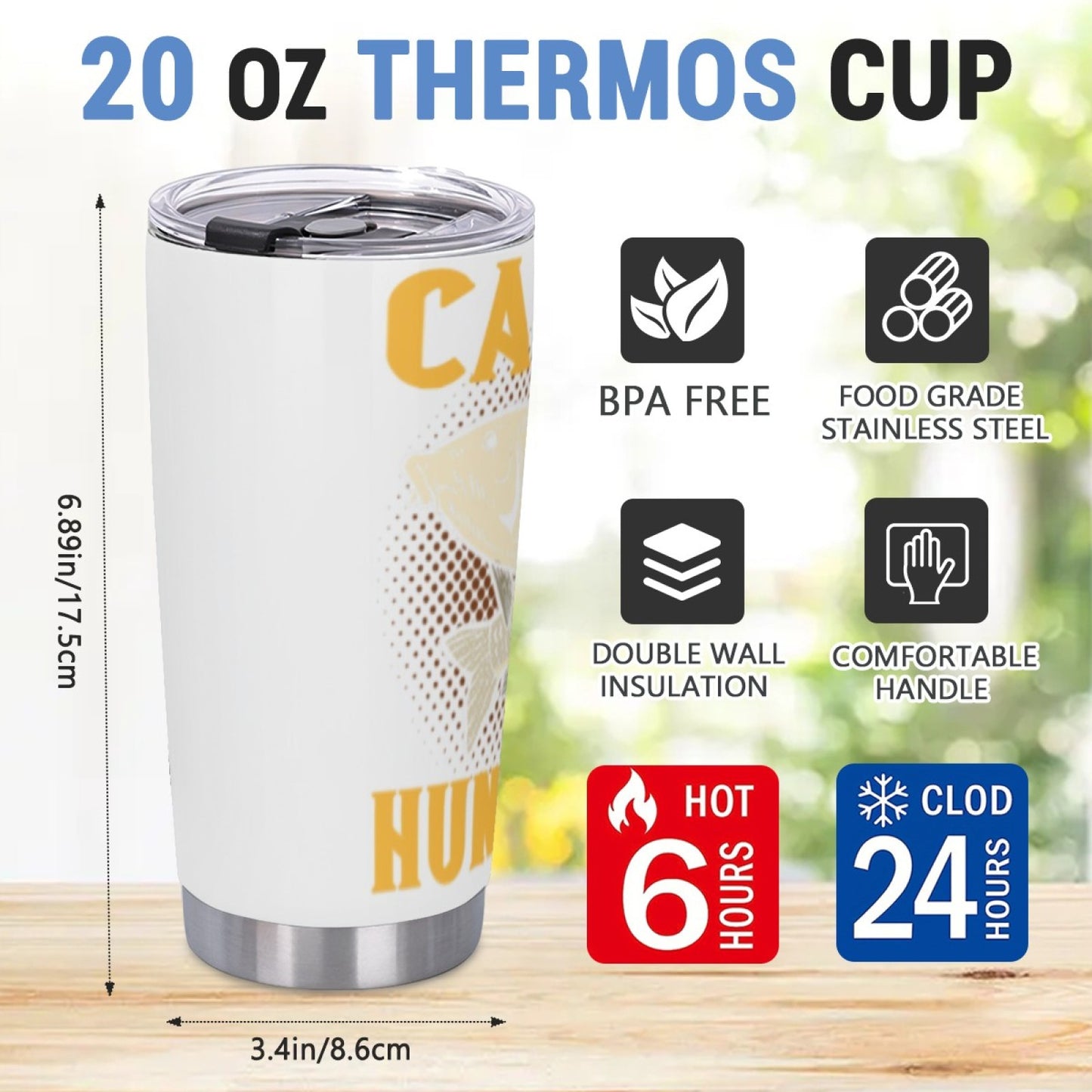 Reusable Insulated Travel Tumbler - Stainless Steel Graphic Design Cup