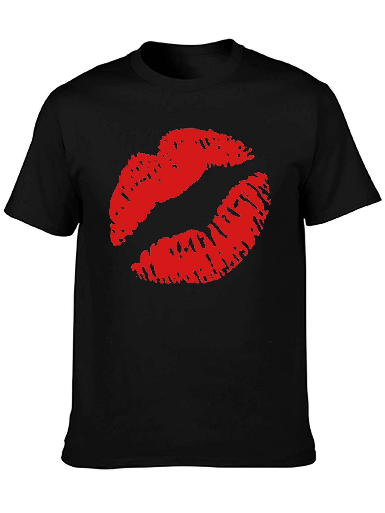 Kiss Lips Print Black Casual Tee