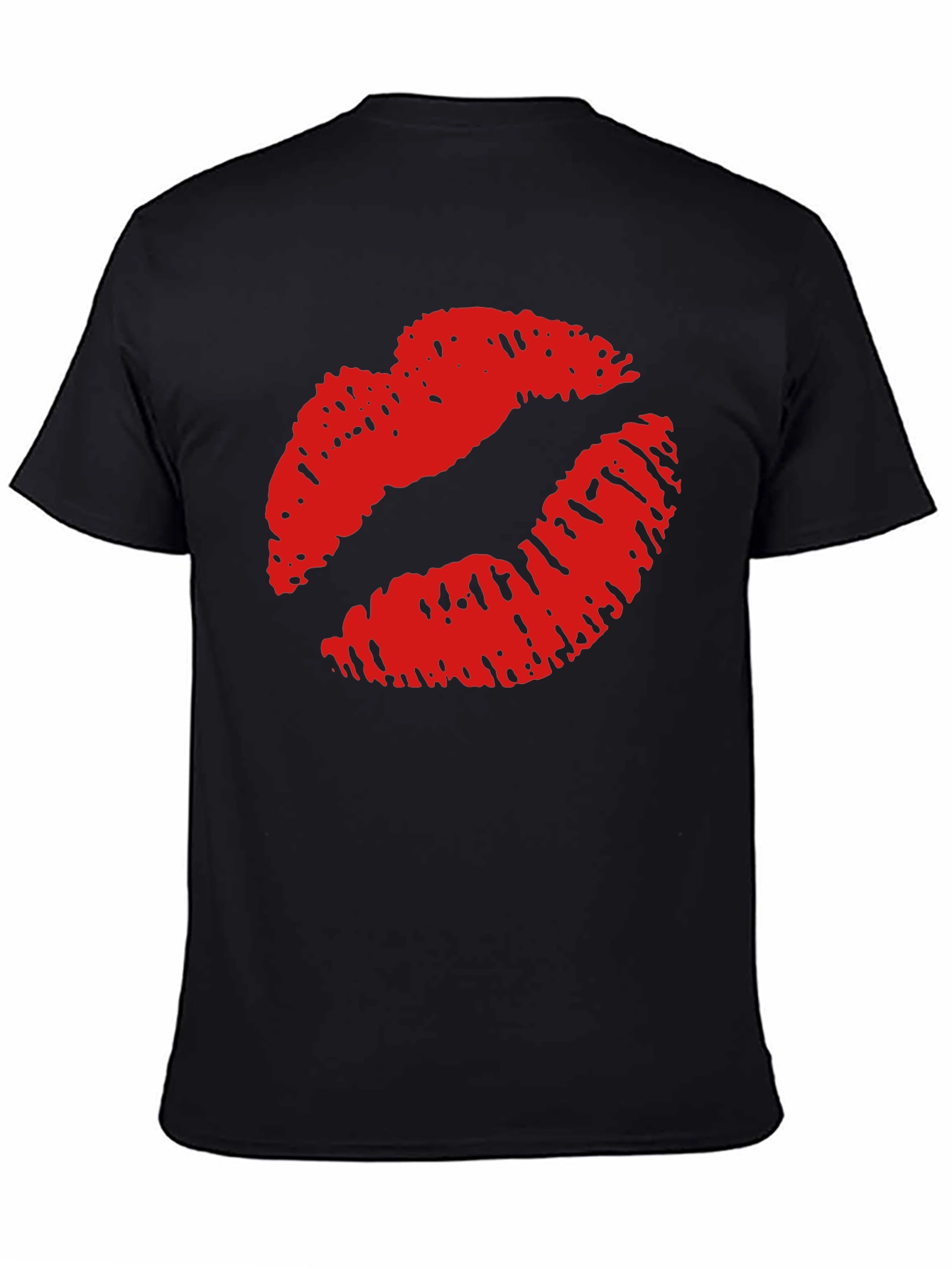 Kiss Lips Print Black Casual Tee