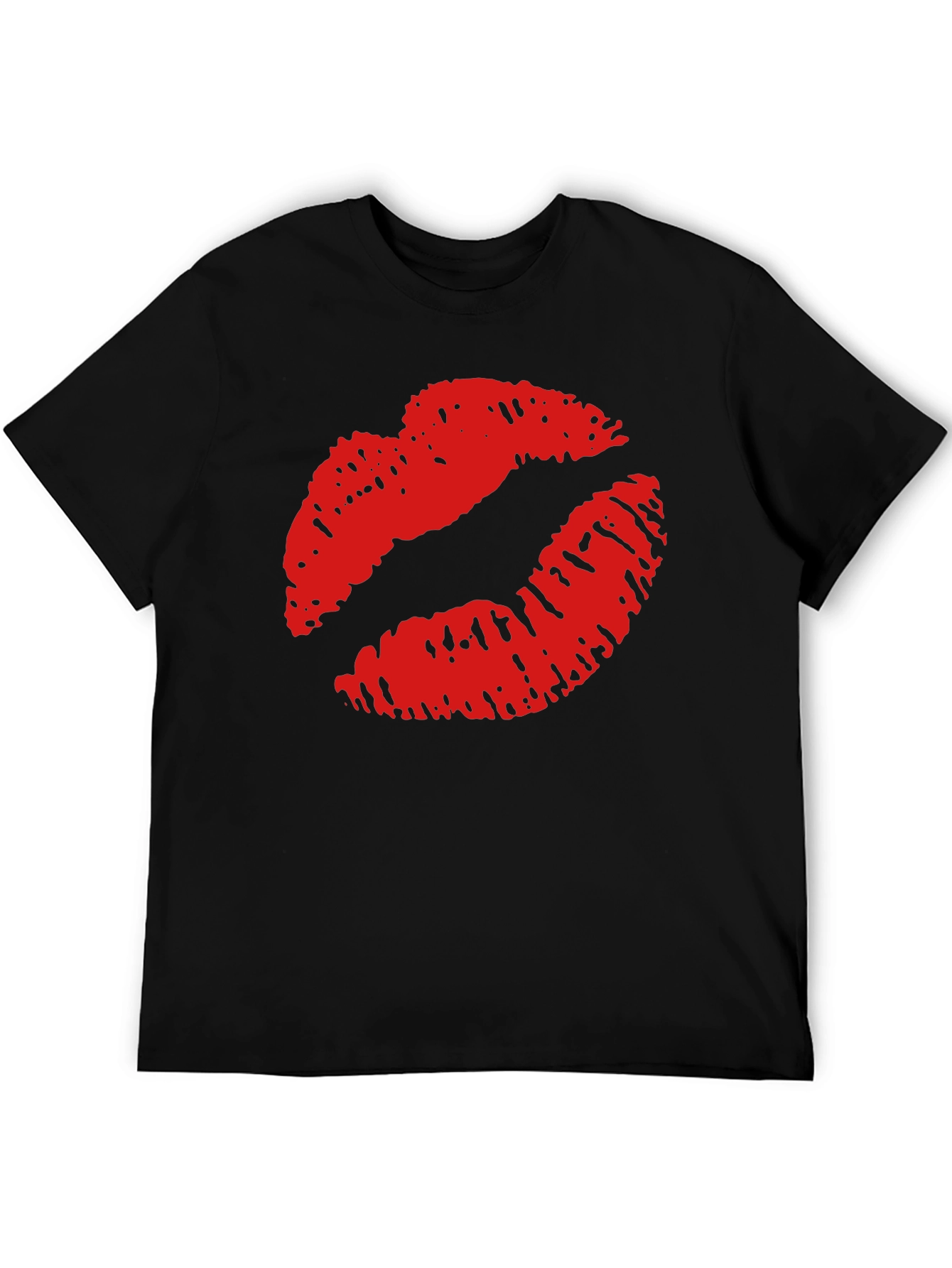 Kiss Lips Print Black Casual Tee