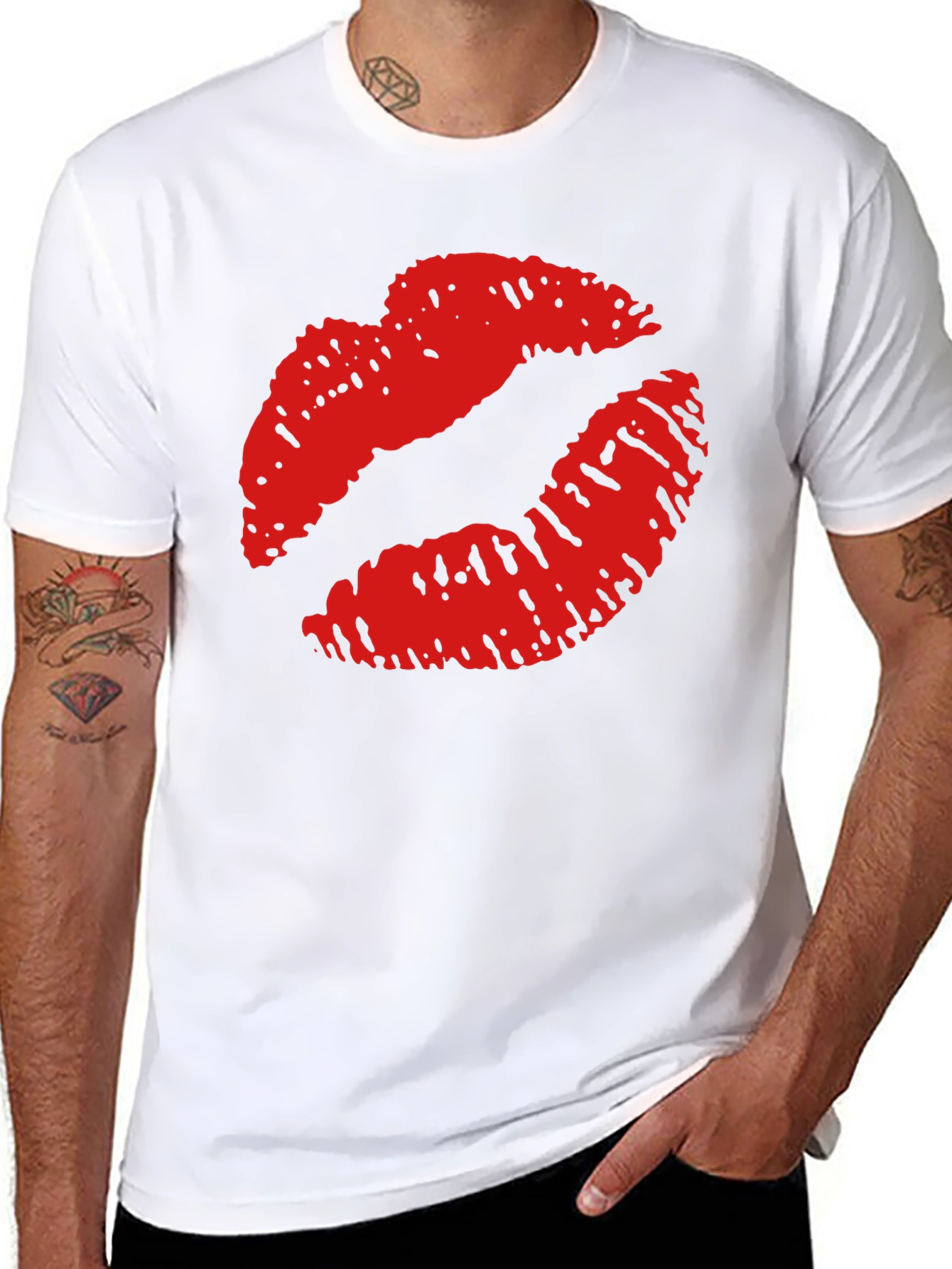 Kiss Lips Print Black Casual Tee