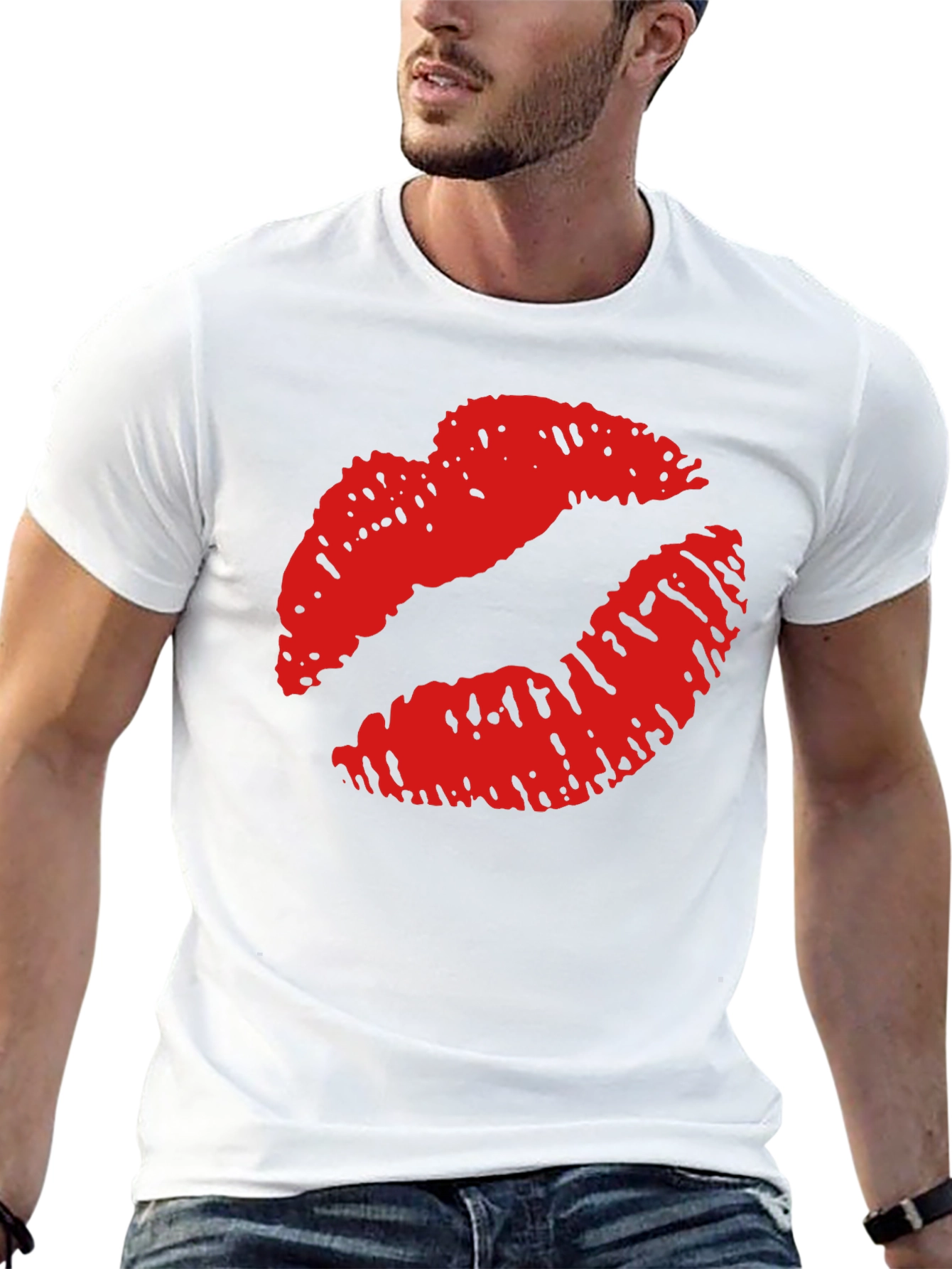 Kiss Lips Print Black Casual Tee