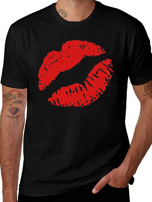 Kiss Lips Print Black Casual Tee