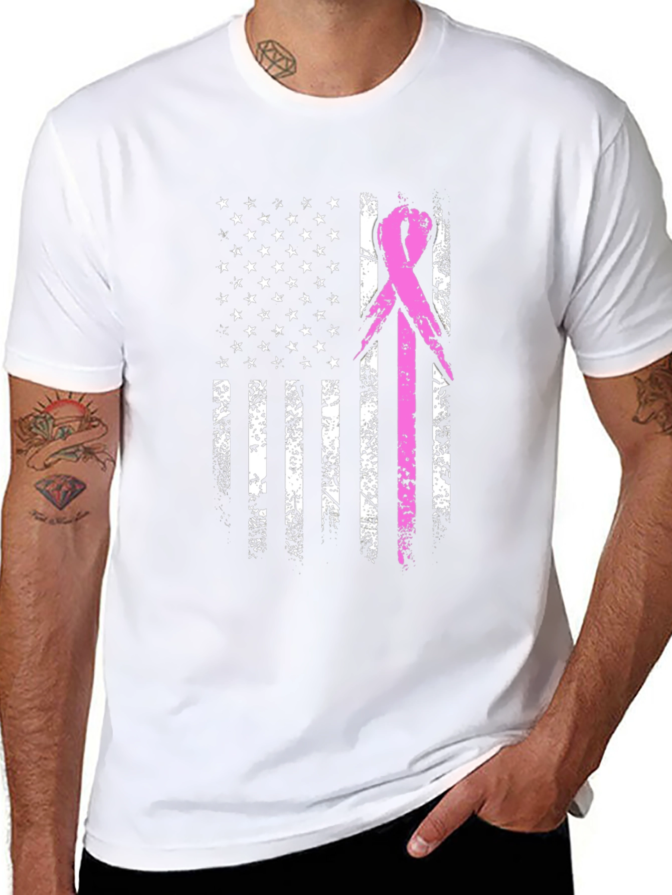 Breast Cancer Awareness US Flag Graphic T-Shirt