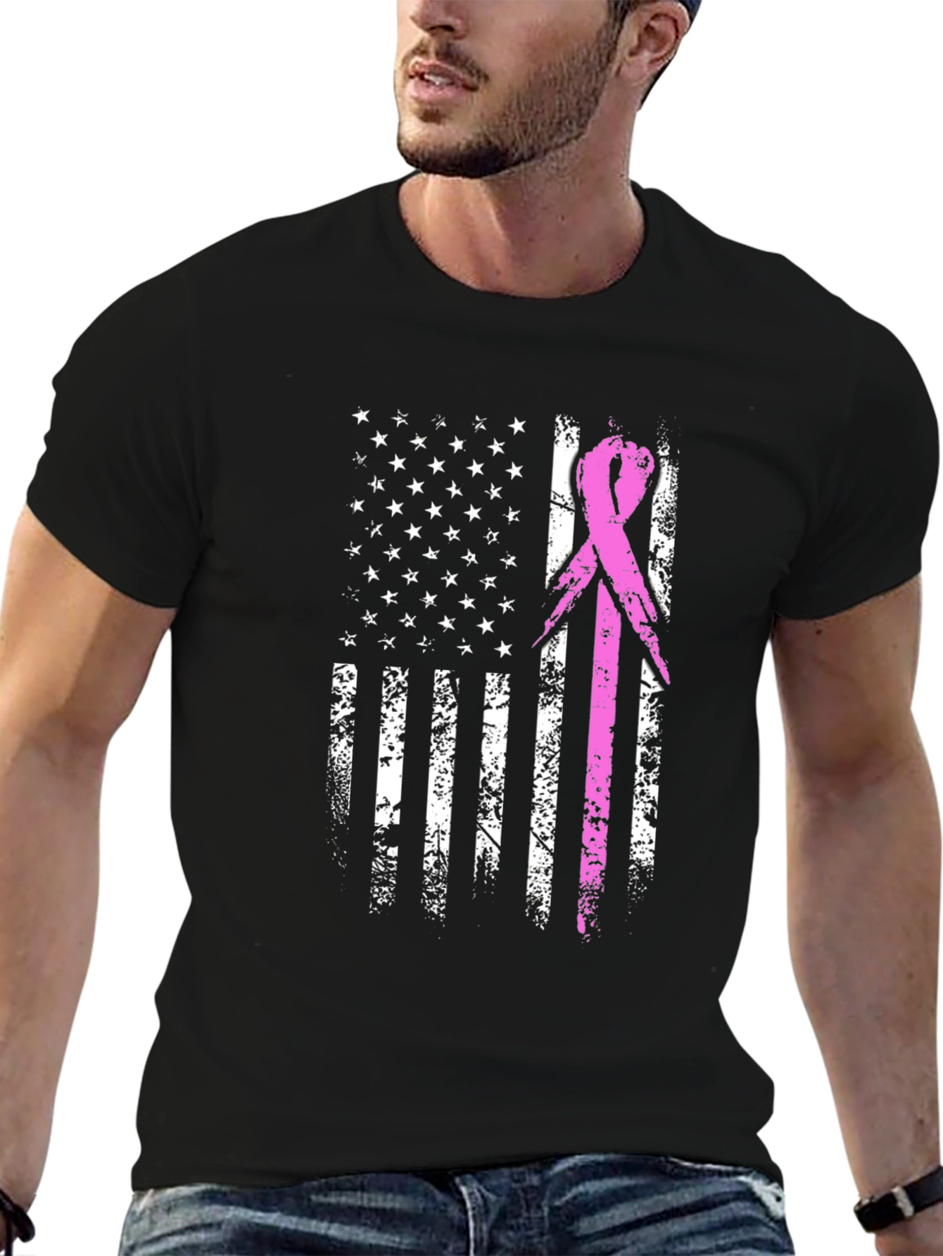 Breast Cancer Awareness US Flag Graphic T-Shirt