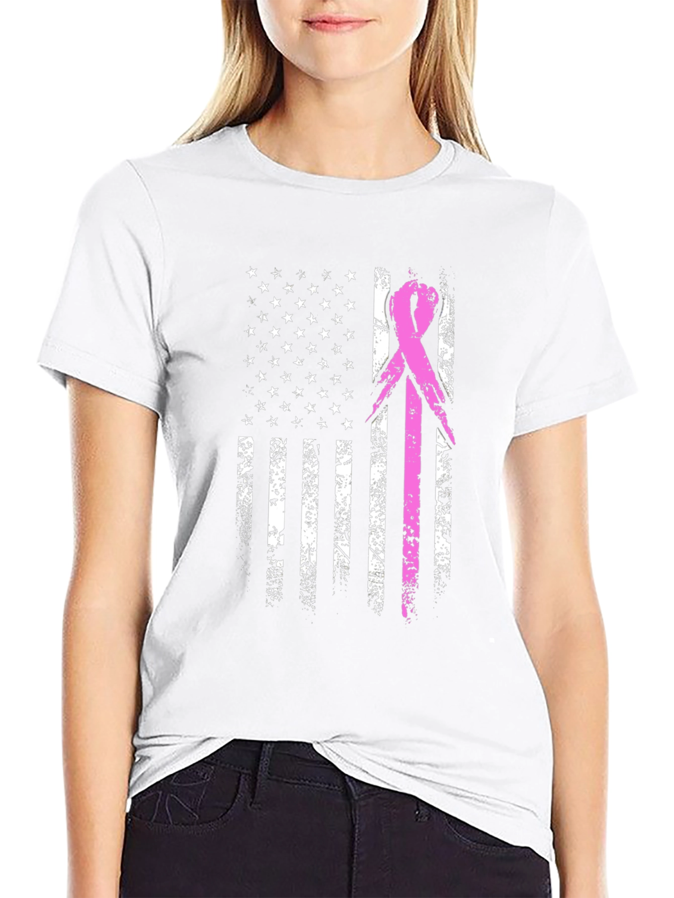 Breast Cancer Awareness US Flag Graphic T-Shirt