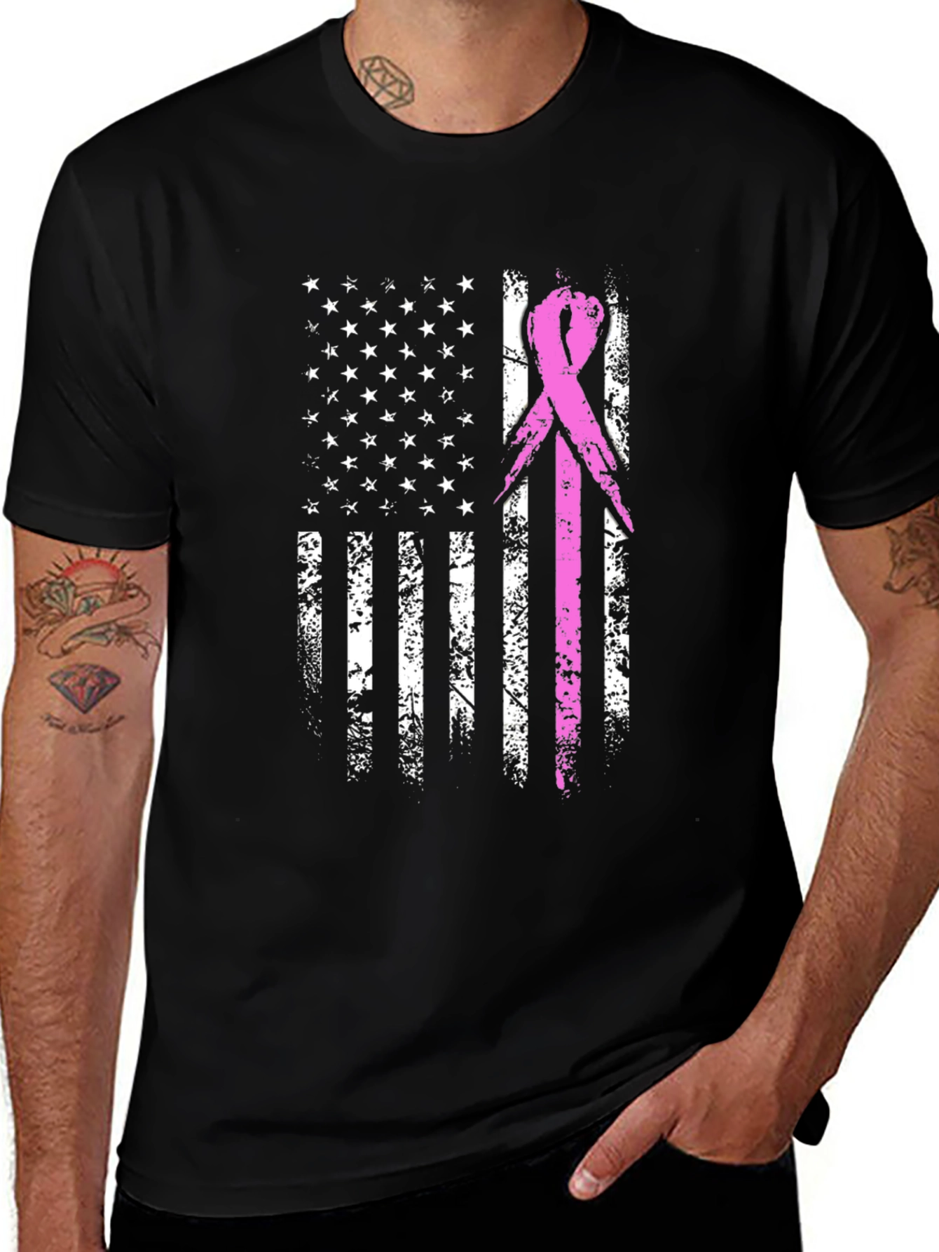 Breast Cancer Awareness US Flag Graphic T-Shirt